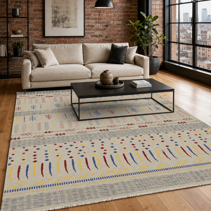 Starlight Heritage Dark Brown Washable Rug shown in an illustrative room