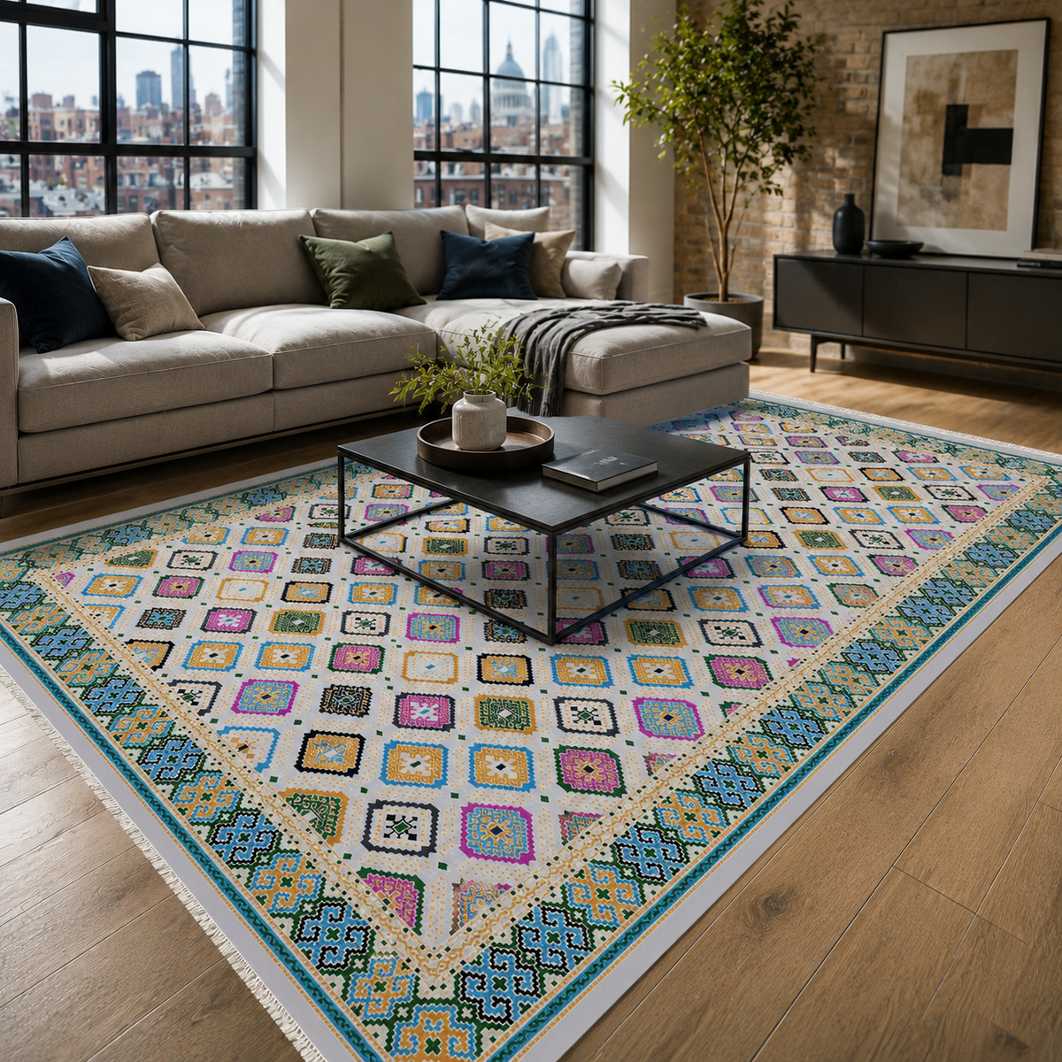 RW7062 washable chenille rug texture and pattern detail