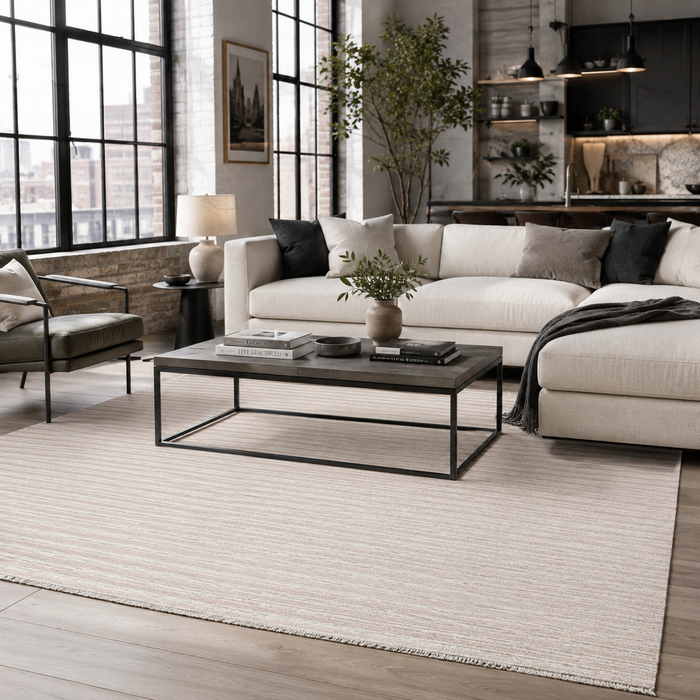 Eastward Linework Slate Grey Modern Washable Rug shown in an illustrative room
