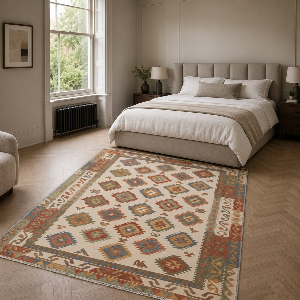 RWK3053 washable area rug in a modern bedroom