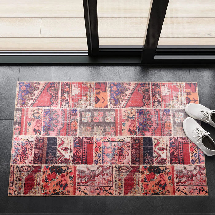 Crafted Heritage Deep Red Washable Rug shown in an illustrative room