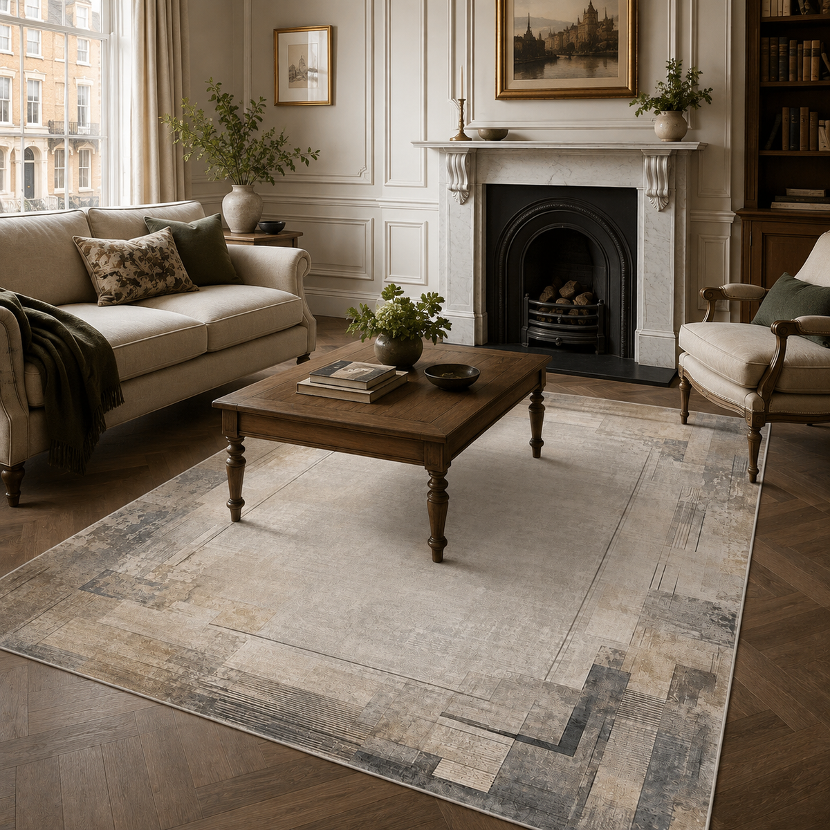 RWPR0006 washable chenille area rug, room scene