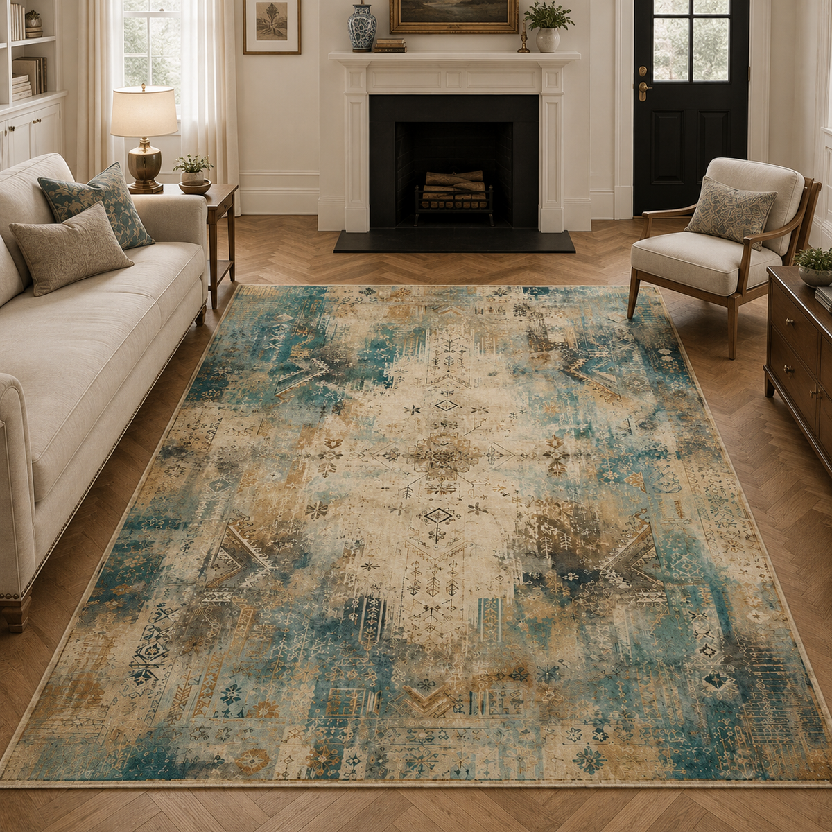 RWPR0008 washable chenille area rug, room scene