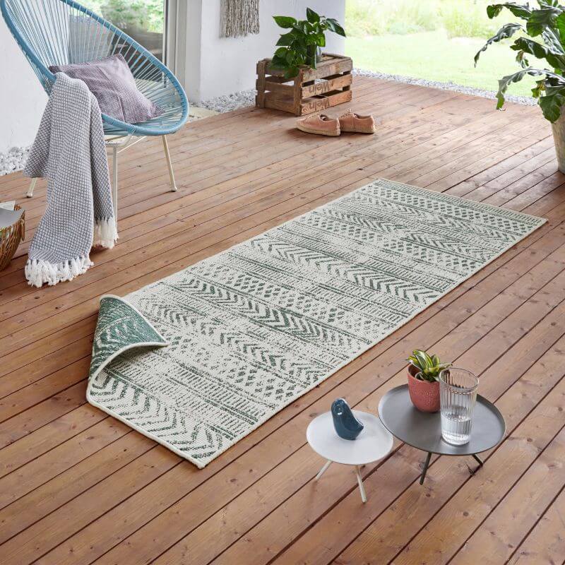 Indoor-Outdoor Reversible Geometric Green Rug