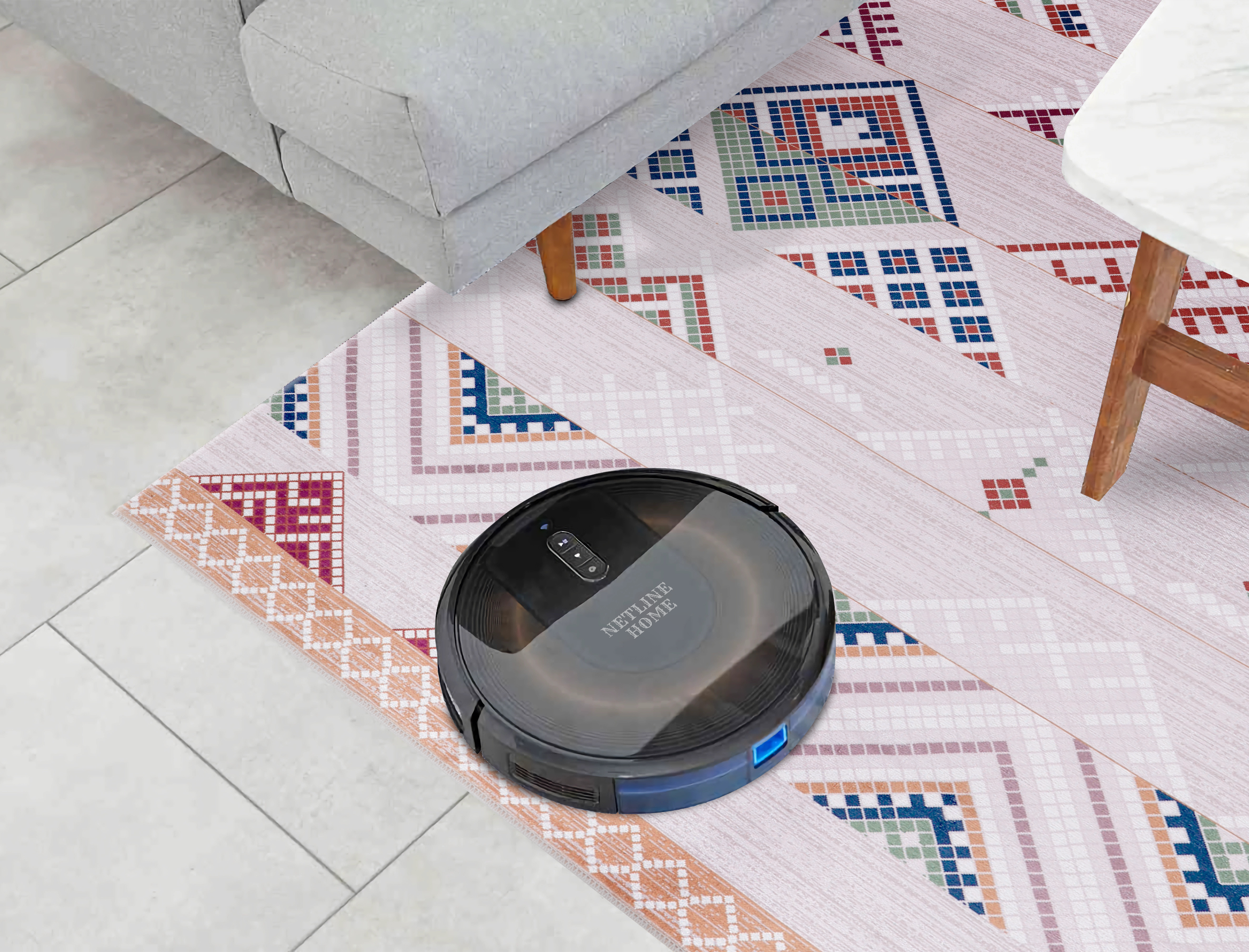 Netline Home Rugs Depot - Bohemian Grey Striped Washable Rug, Design NL1002