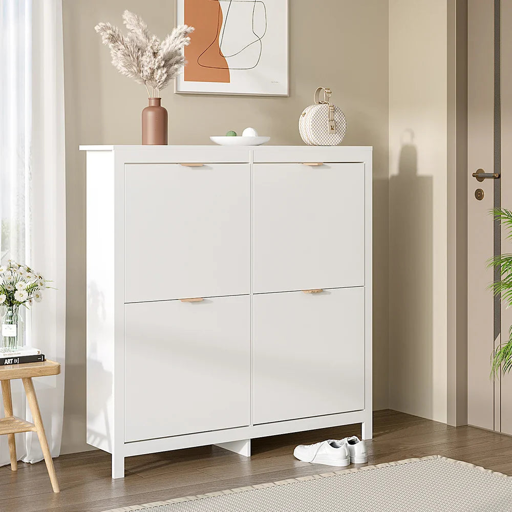 4-Shelf Drop-Front Wooden Shoe Cabinet