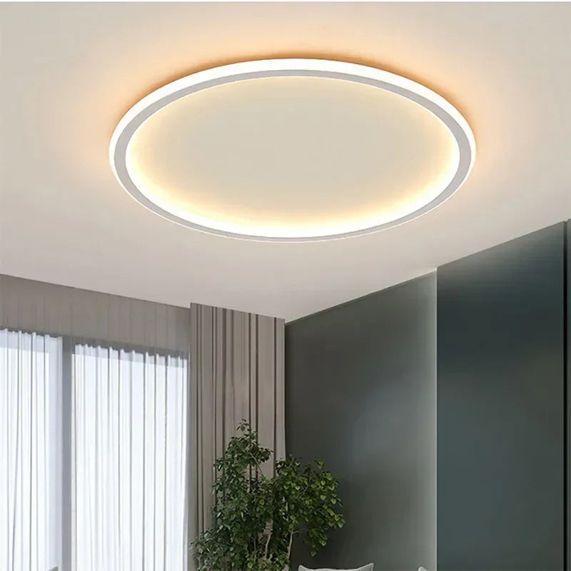 Dimmable LED ring flush mount chandelier by Light My House in black and white, modern ceiling light fixture with sleek design