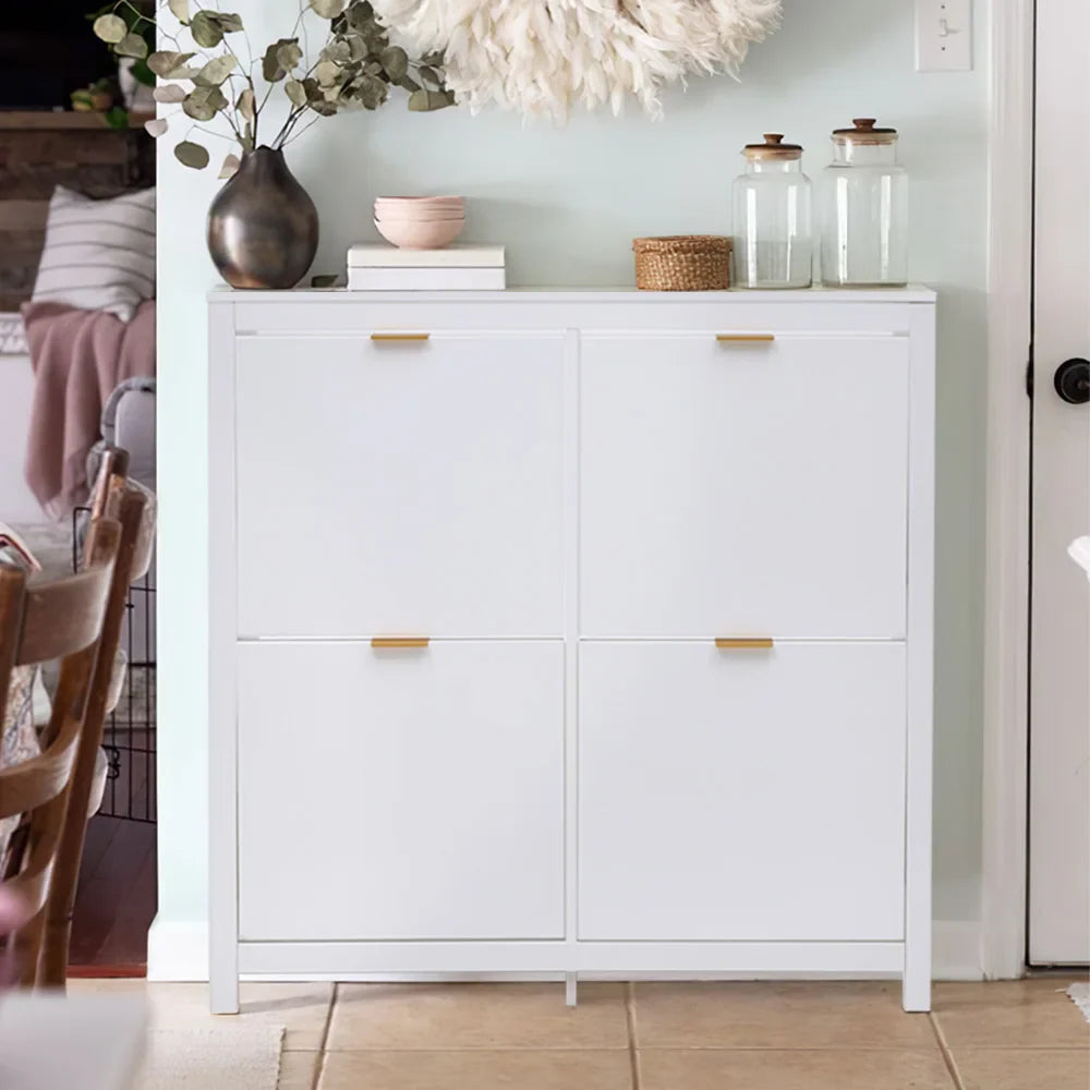 Flip Down Wood Shoe Cabinet 4 Shelf