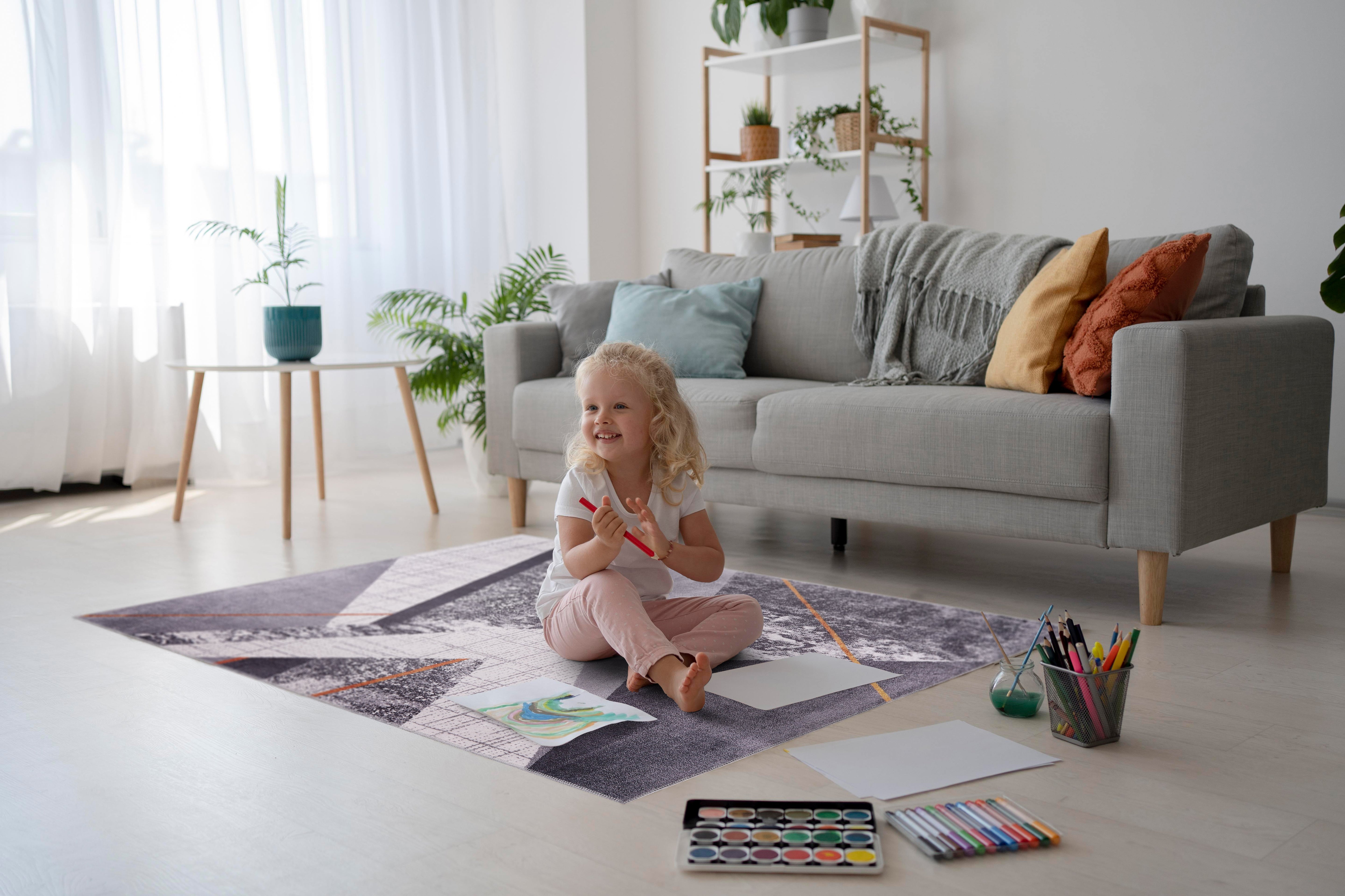 Netline Home Rugs Depot Bohemian Grey Striped Washable Rug Design NL1005