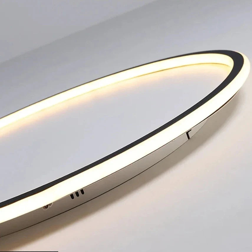 Dimmable LED ring flush mount chandelier in black and white with modern design, ceiling light fixture by Light My House.