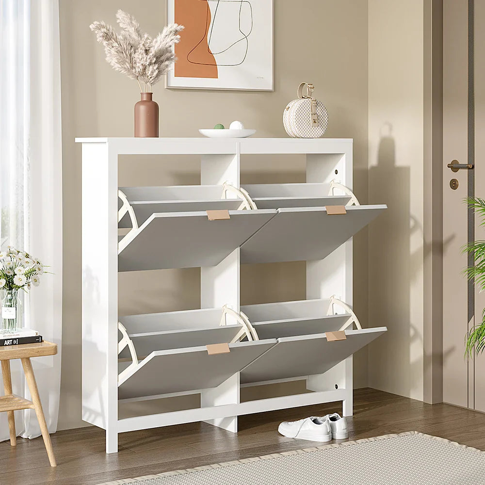 4-Shelf Drop-Front Wooden Shoe Cabinet