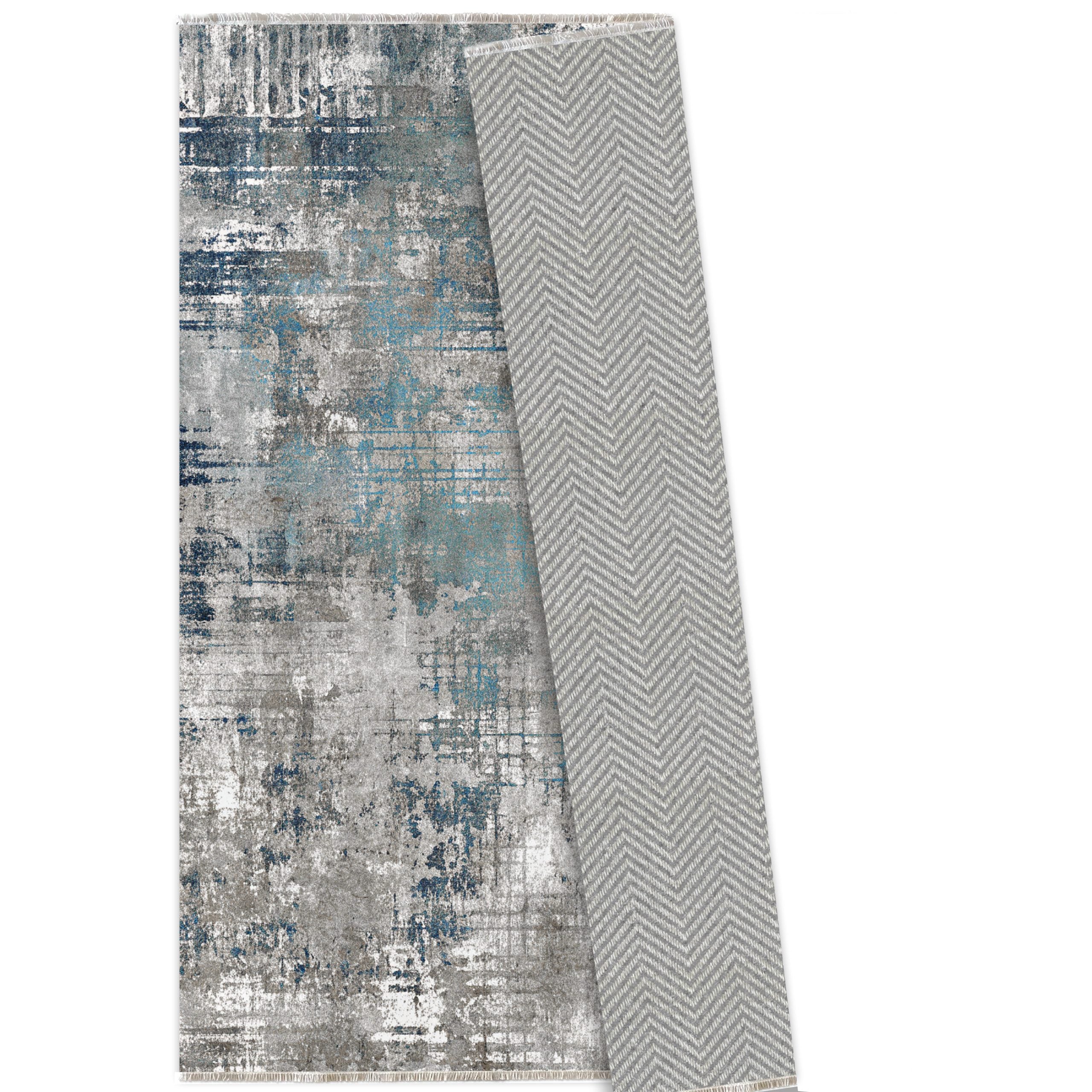 Netline Home Gray Silver Blue Navy Modern Machine Washable Chenille Rug Design NH7001 - Gallery Image 6 - Netline Home