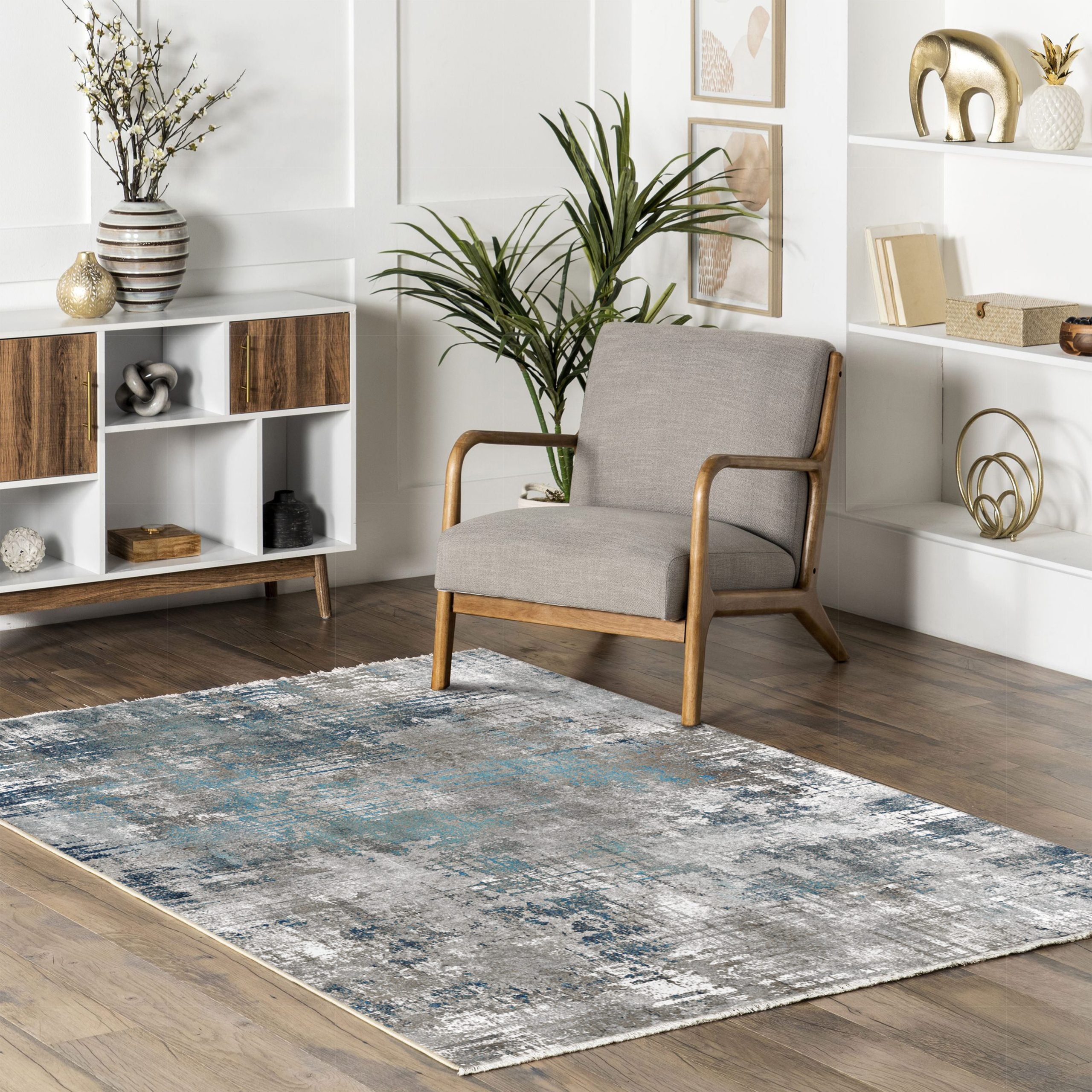 Netline Home Gray Silver Blue Navy Modern Machine Washable Chenille Rug Design NH7001 - Gallery Image 7 - Netline Home