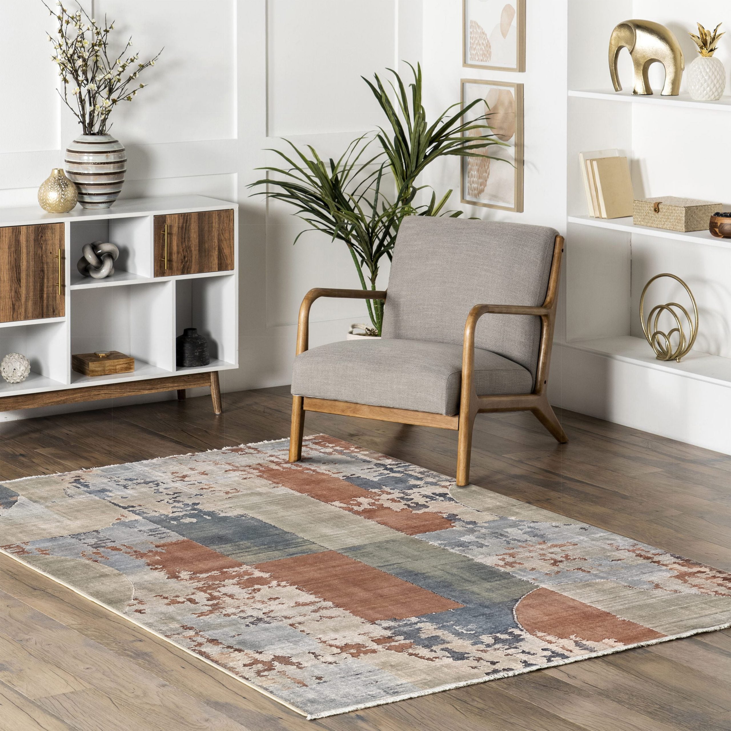 Netline Home Blue Navy Orange Terracotta Geometric Modern Machine Washable Chenille Rug Design NH7003 - Gallery Image 7 - Netline Home