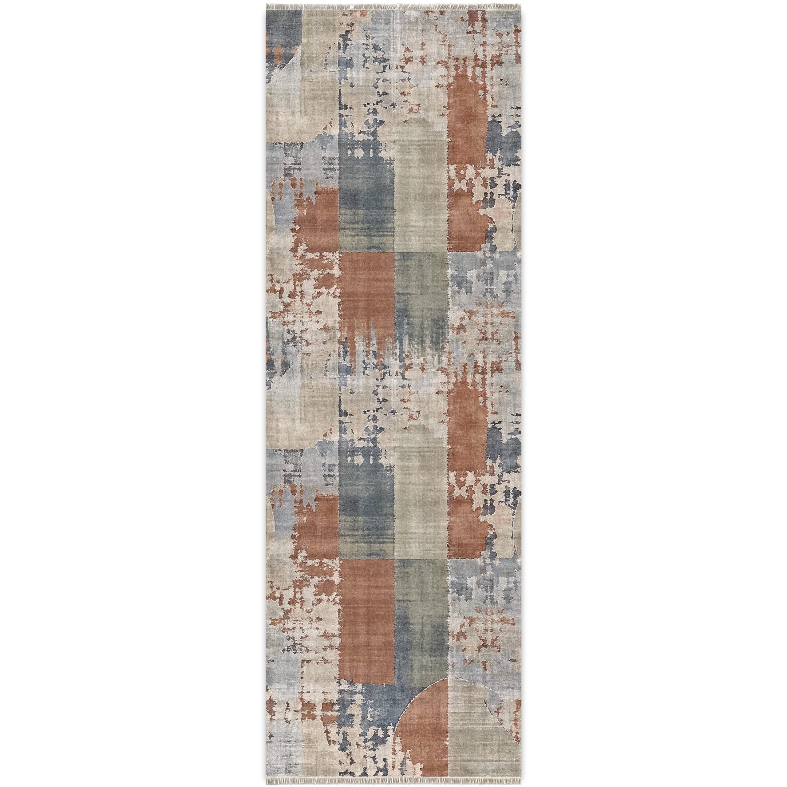Netline Home Blue Navy Orange Terracotta Geometric Modern Machine Washable Chenille Rug Design NH7003 - Gallery Image 8 - Netline Home