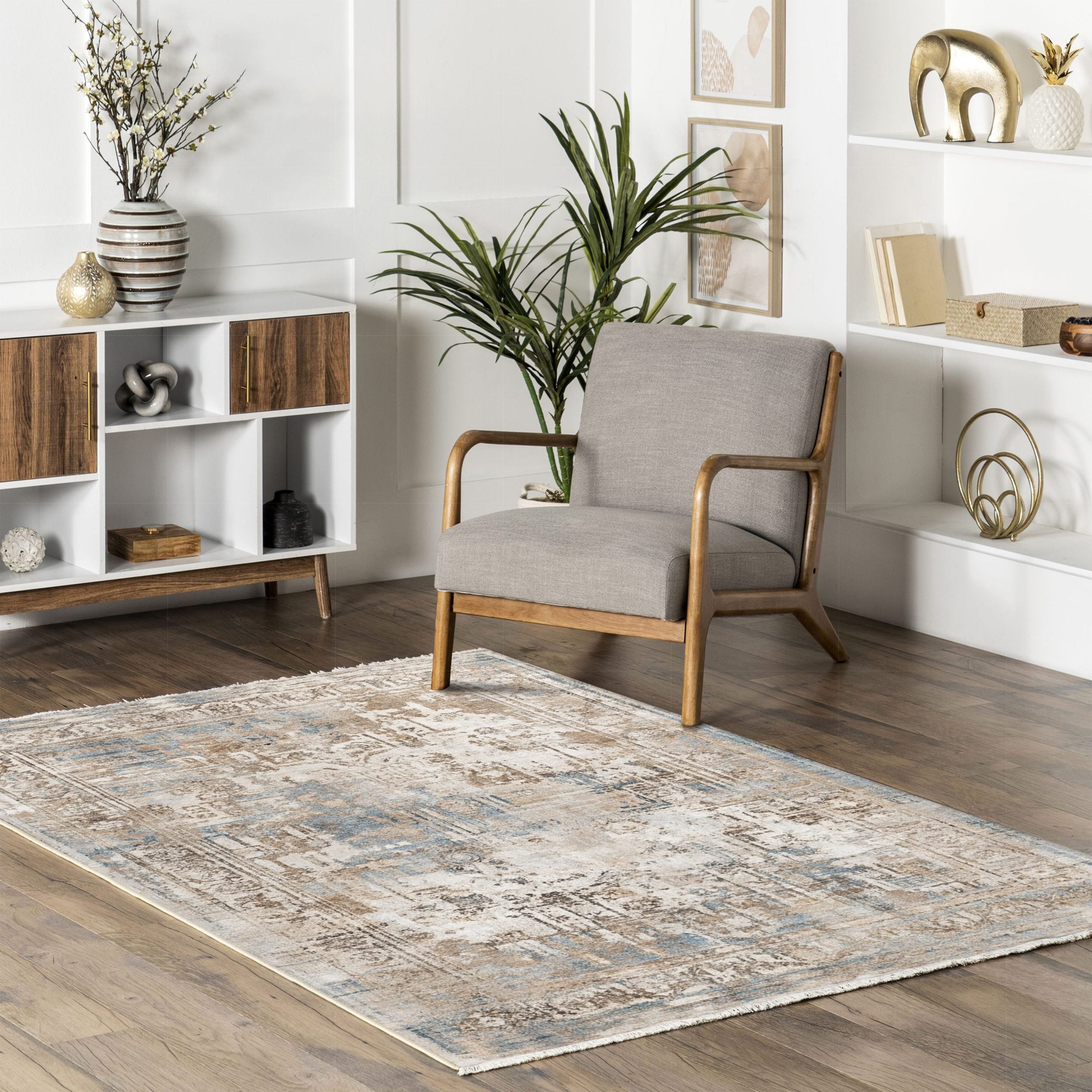 Netline Home Blue Navy Mink Brown Classic Vintage Machine Washable Chenille Rug Design NH7006 - Gallery Image 7 - Netline Home