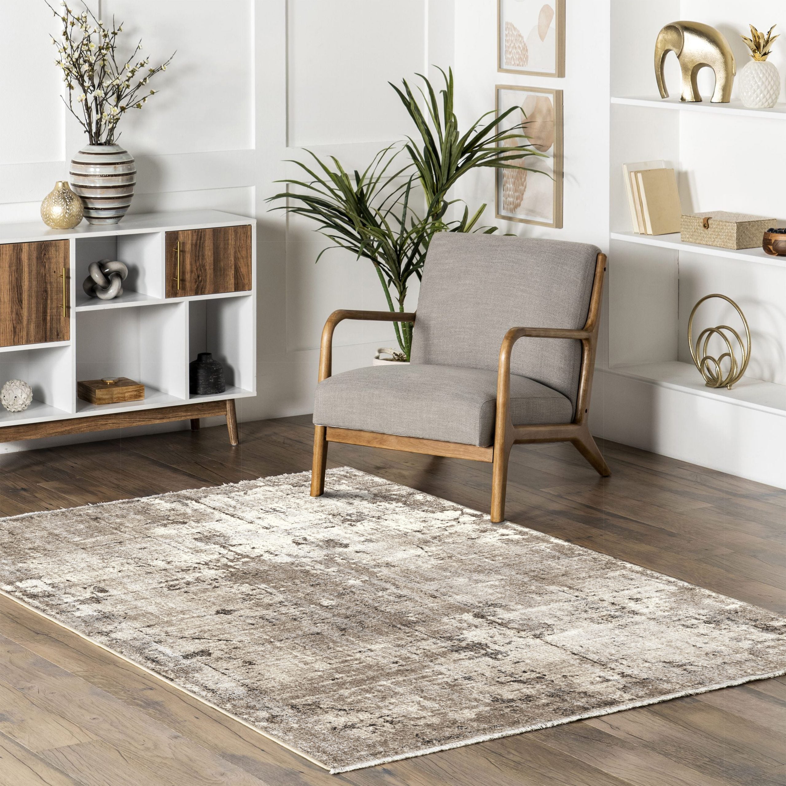 Netline Home Mink Brown Modern Vintage Machine Washable Chenille Rug Design T12 - Gallery Image 7 - Netline Home
