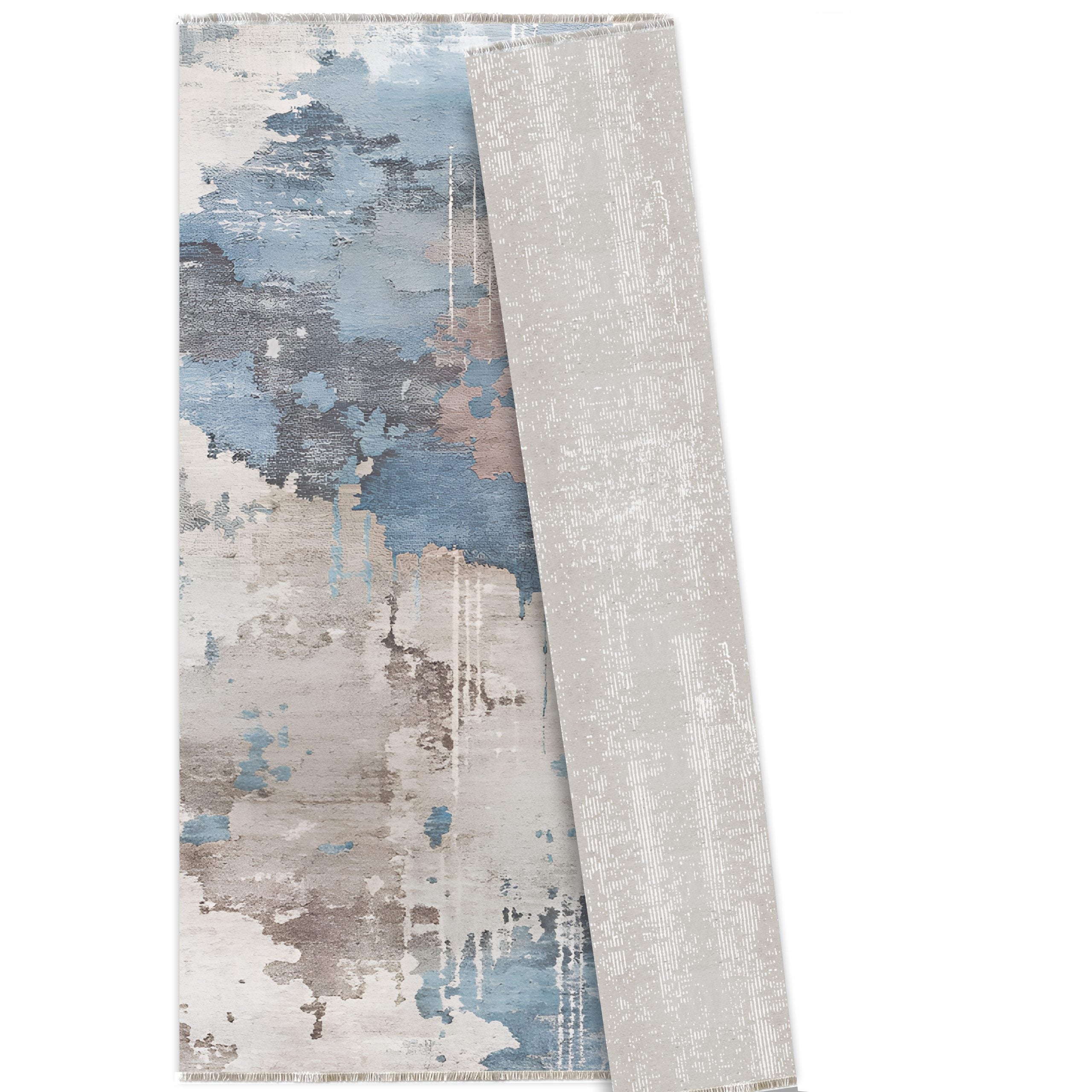 Netline Home Gray Silver Blue Navy Modern Machine Washable Chenille Rug Design NH7011 - Gallery Image 5 - Netline Home