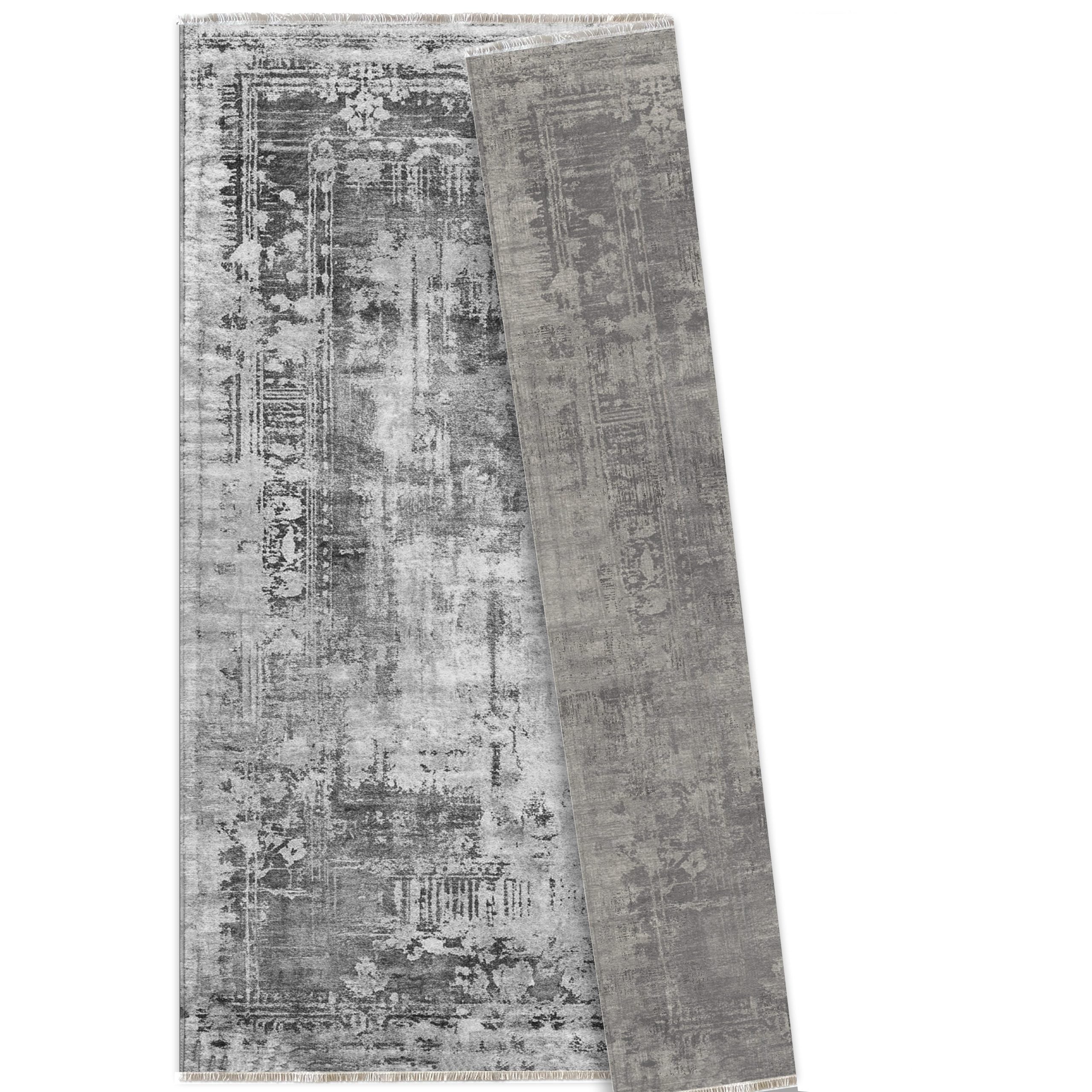 Netline Home Gray Silver Vintage Machine Washable Chenille Rug Design NH7012 - Gallery Image 6 - Netline Home