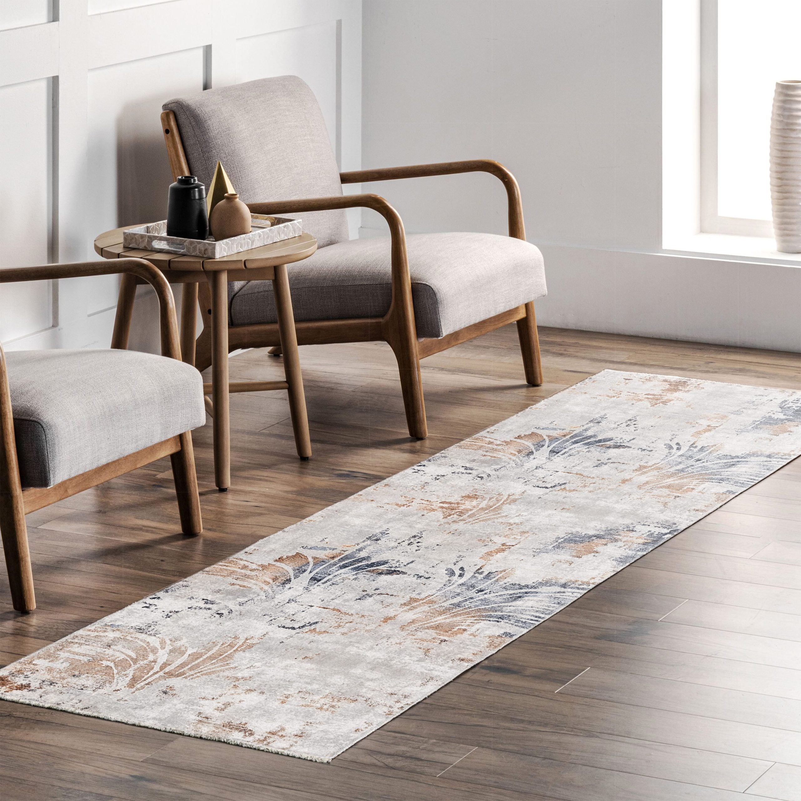 Netline Home Blue Navy Mink Brown Modern Machine Washable Chenille Rug Design T19 - Gallery Image 9 - Netline Home
