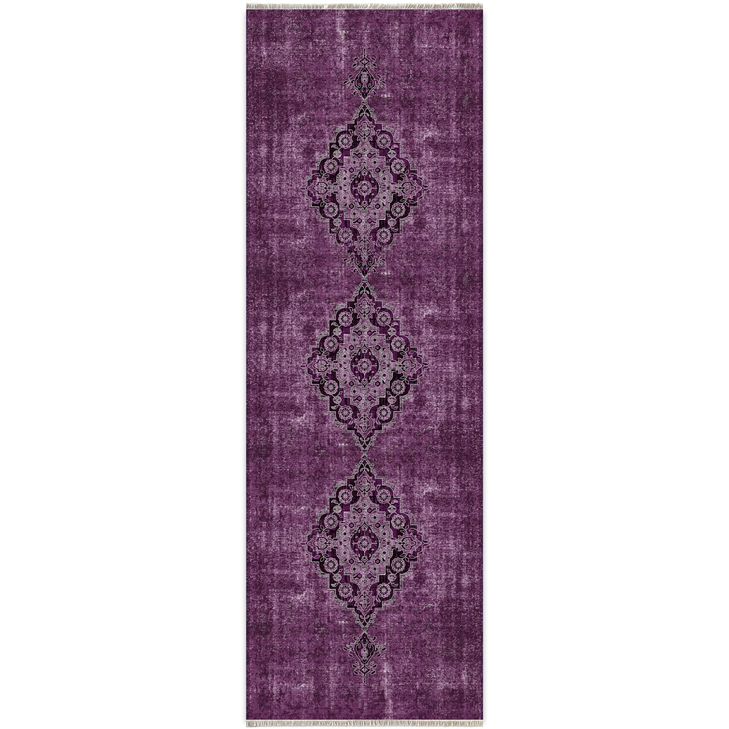 Netline Home Lilac Purple Ethnic Classic Vintage Machine Washable Chenille Rug Design NH7017 - Gallery Image 8 - Netline Home