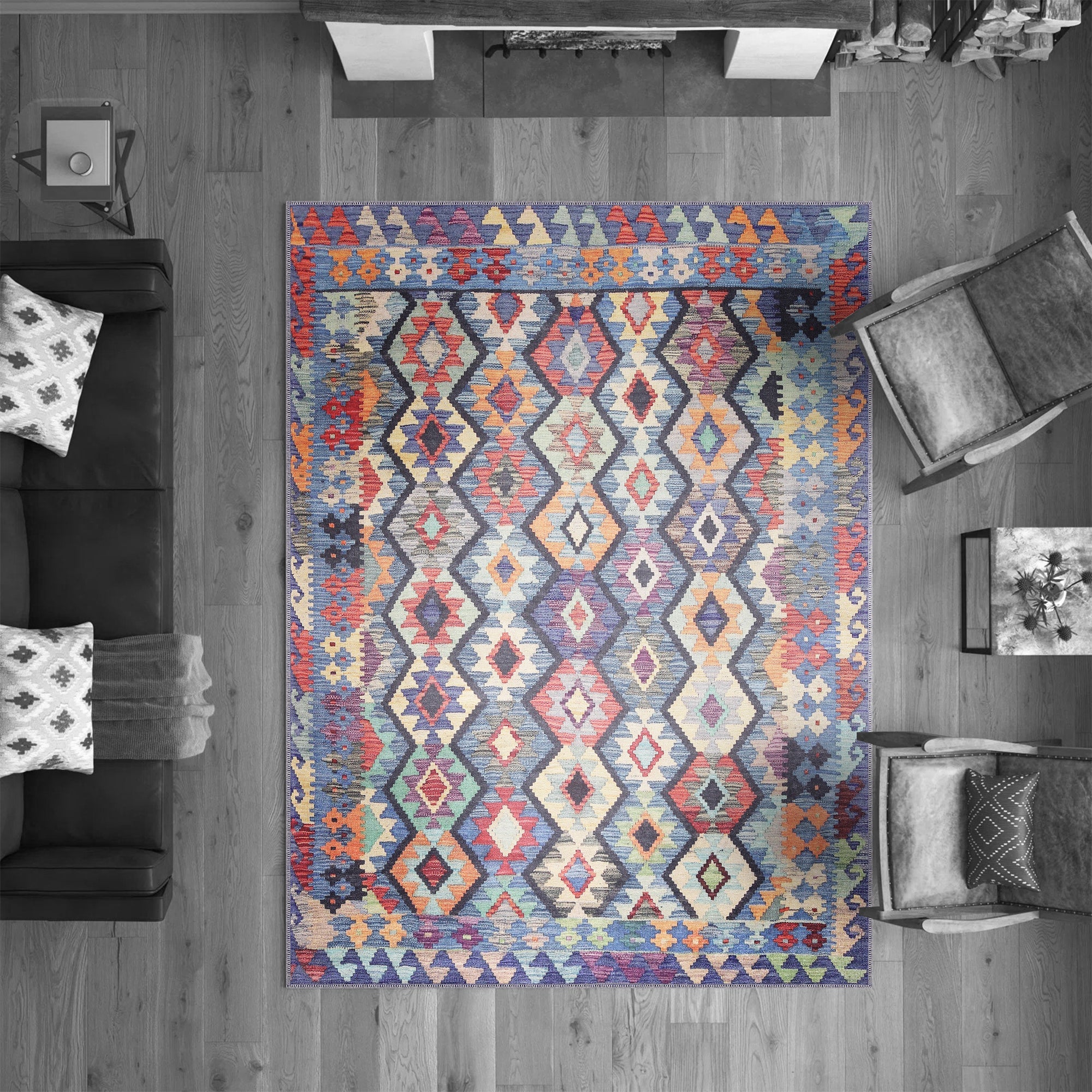 Netline Home Rugs Depot NH1314 – Machine Washable Multicolor Kilim Rug | Tribal Diamond Geometric Carpet for Living Room, Bedroom & Dining