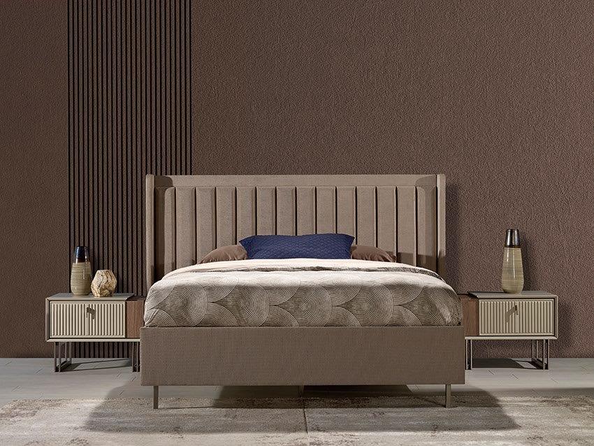 Modern Valente bedroom furniture set by Netline Home Interior with a stylish bed, nightstand, and wardrobe in a cozy room setting.