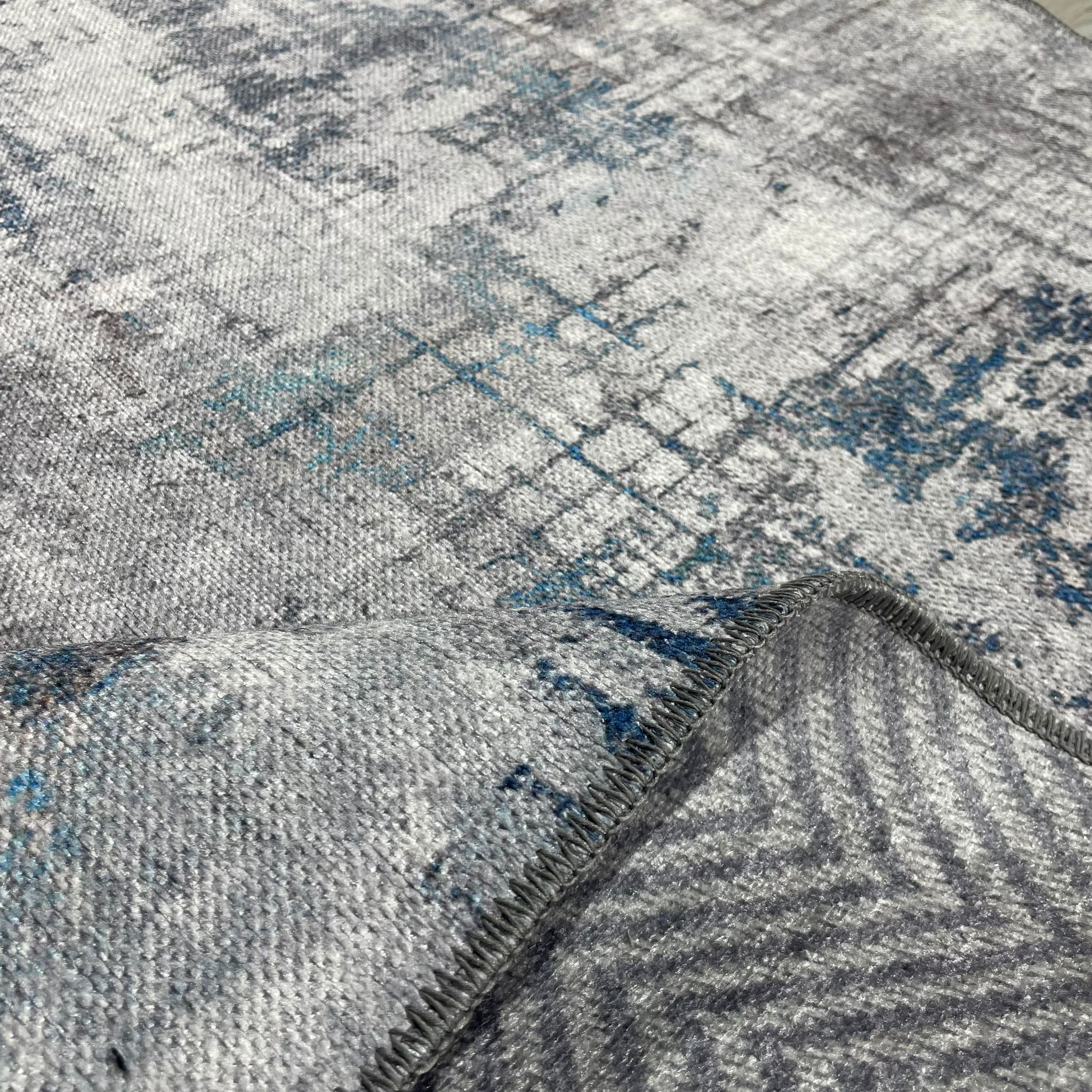 Netline Home Gray Silver Blue Navy Modern Machine Washable Chenille Rug Design T01 - Gallery Image 4 - Netline Home