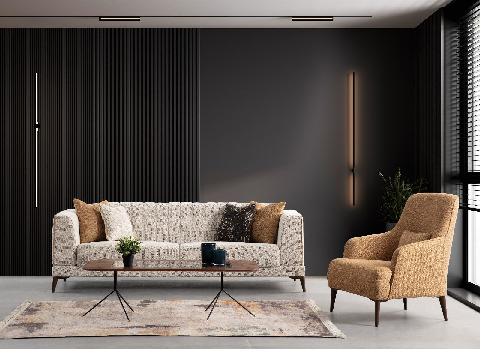 Modern Anka Sofa Set by Netline Home Interior featuring plush cushions and sleek design for stylish living room comfort.