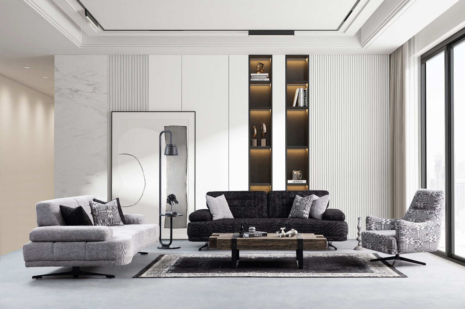 Modern Larus sofa set from Netline Home Interior, featuring plush cushions and contemporary design for stylish living rooms.