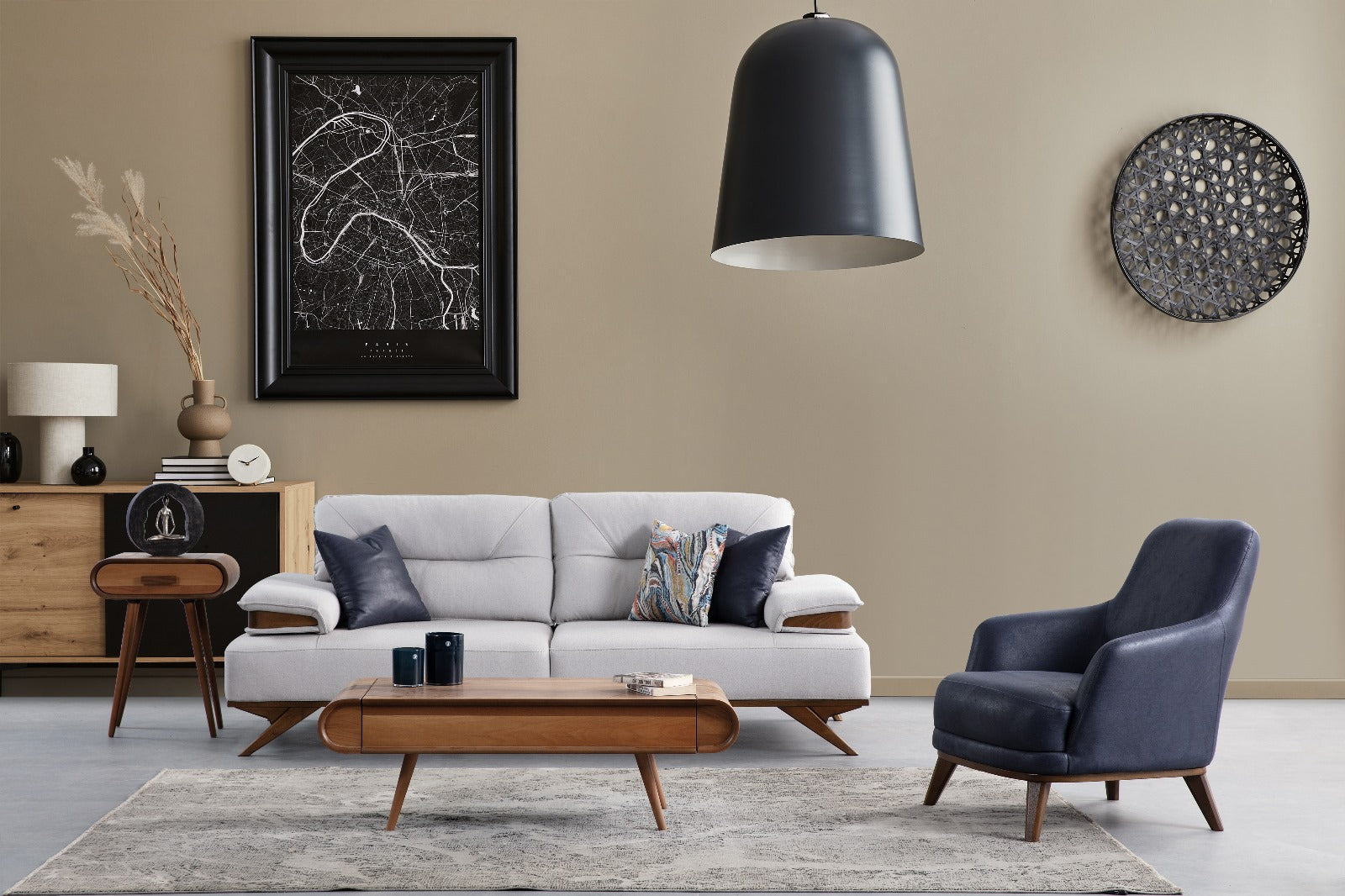 Modern Hermes sofa set by Netline Home Interior, featuring plush cushions and sleek design for stylish living room comfort.