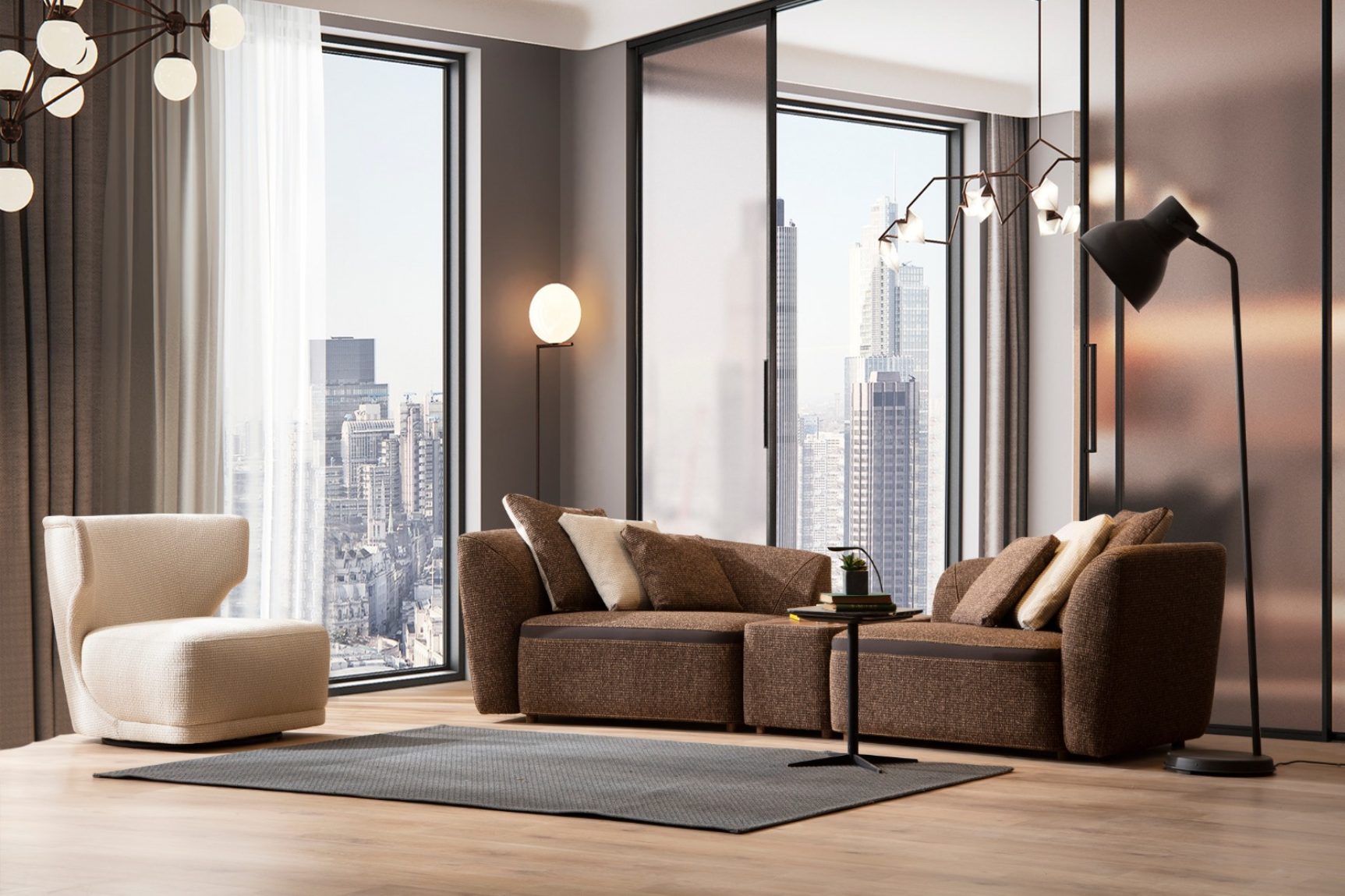 Modern Aoria sofa set by Netline Home Interior with plush cushions and sleek design for stylish living room comfort.