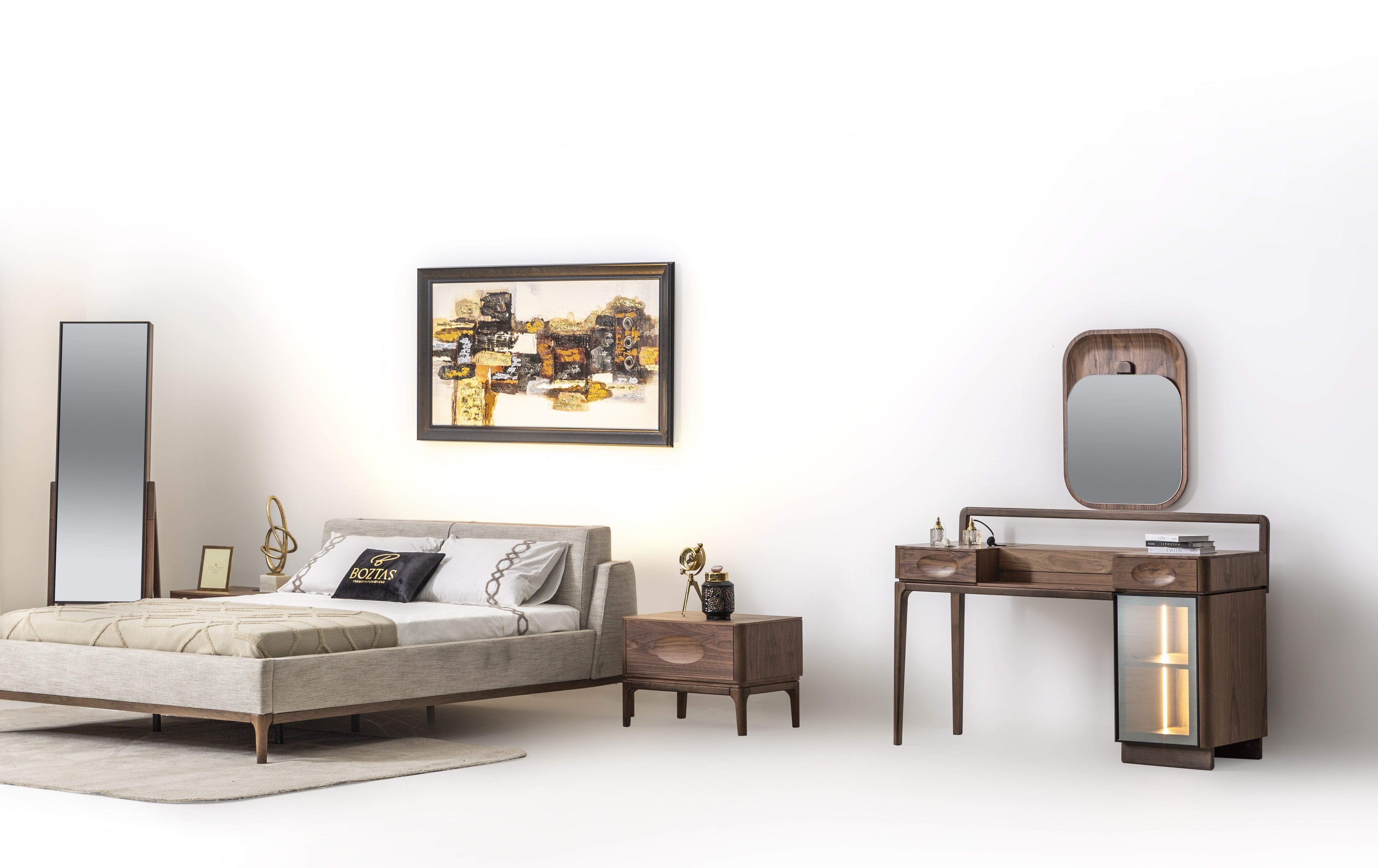Aston bedroom set by Netline Home Interior featuring a modern bed frame, matching nightstands, and coordinated bedroom furniture.
