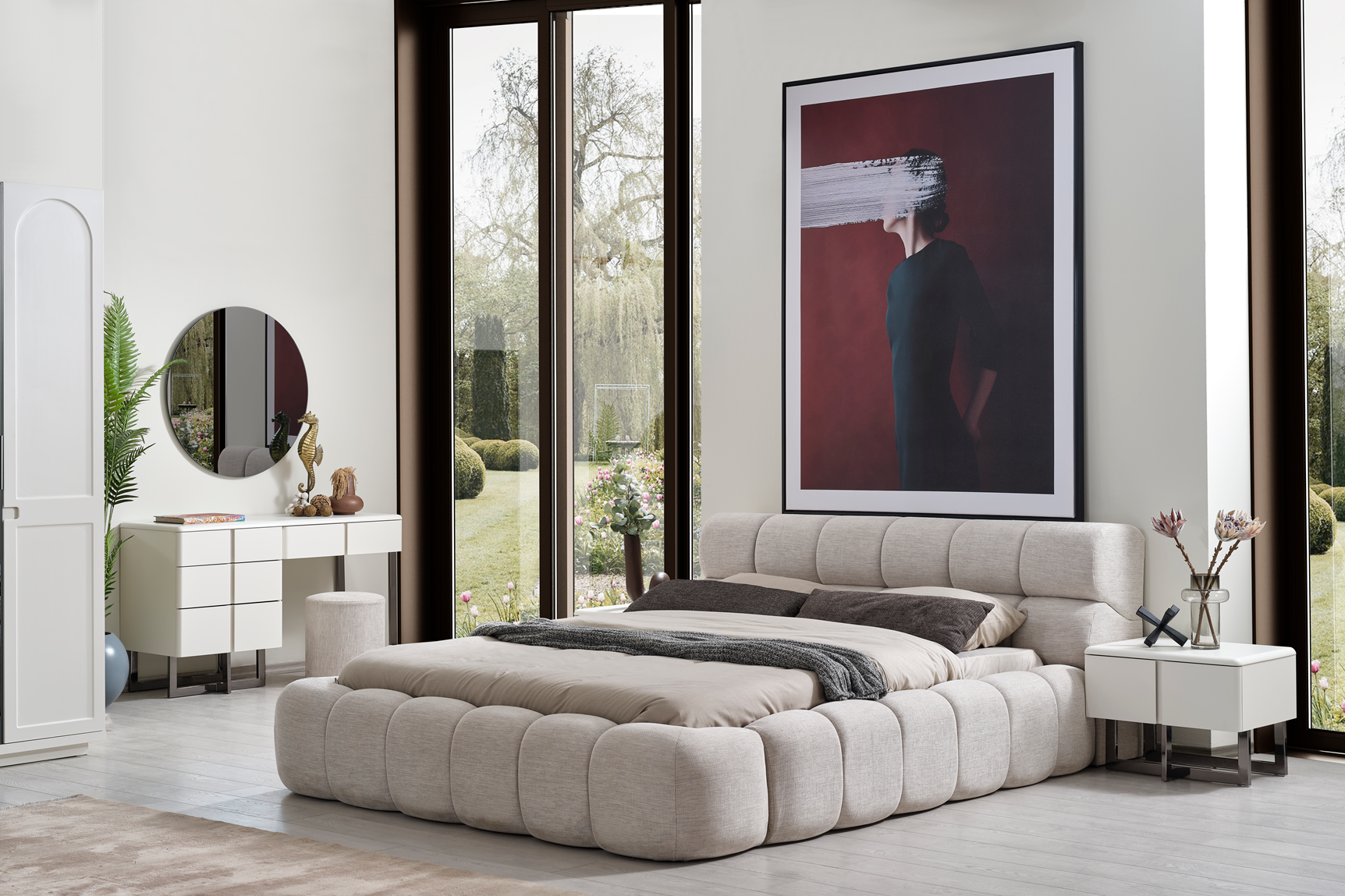 Elegant Dallas Premium Bedroom Set sofa by Netline Home Interior, featuring plush cushions and stylish upholstery.