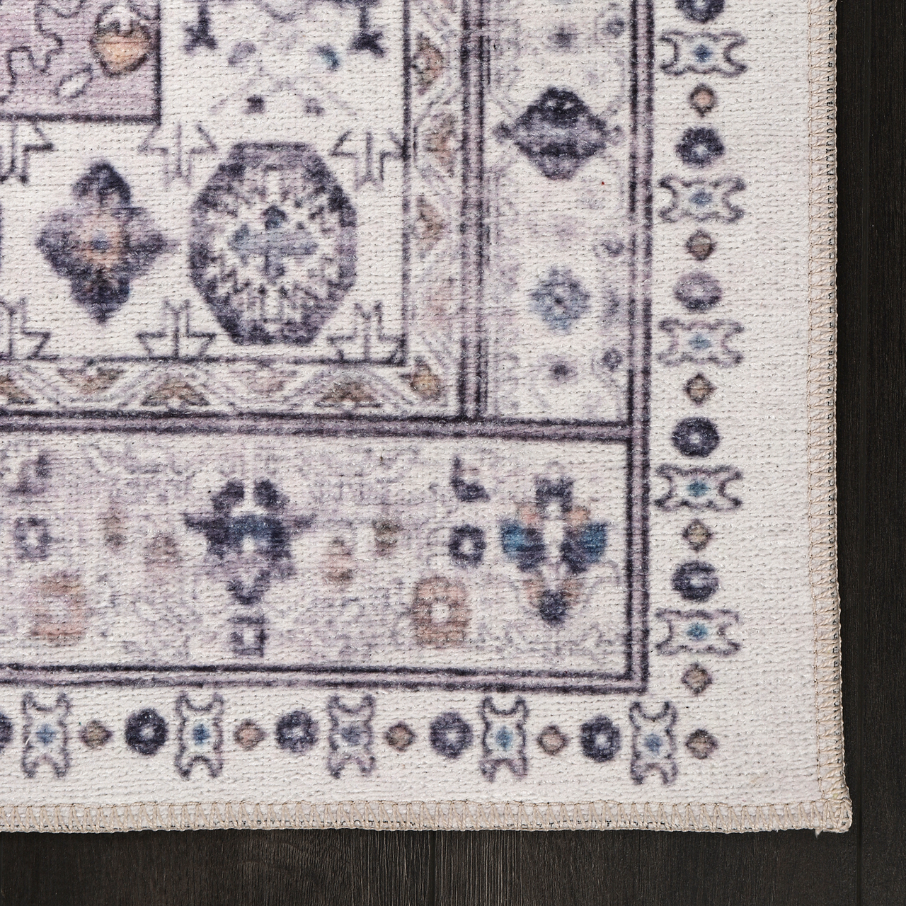 Beige floral washable rug by Netline Home featuring a modern non-slip design, ideal for living rooms and easy to clean.