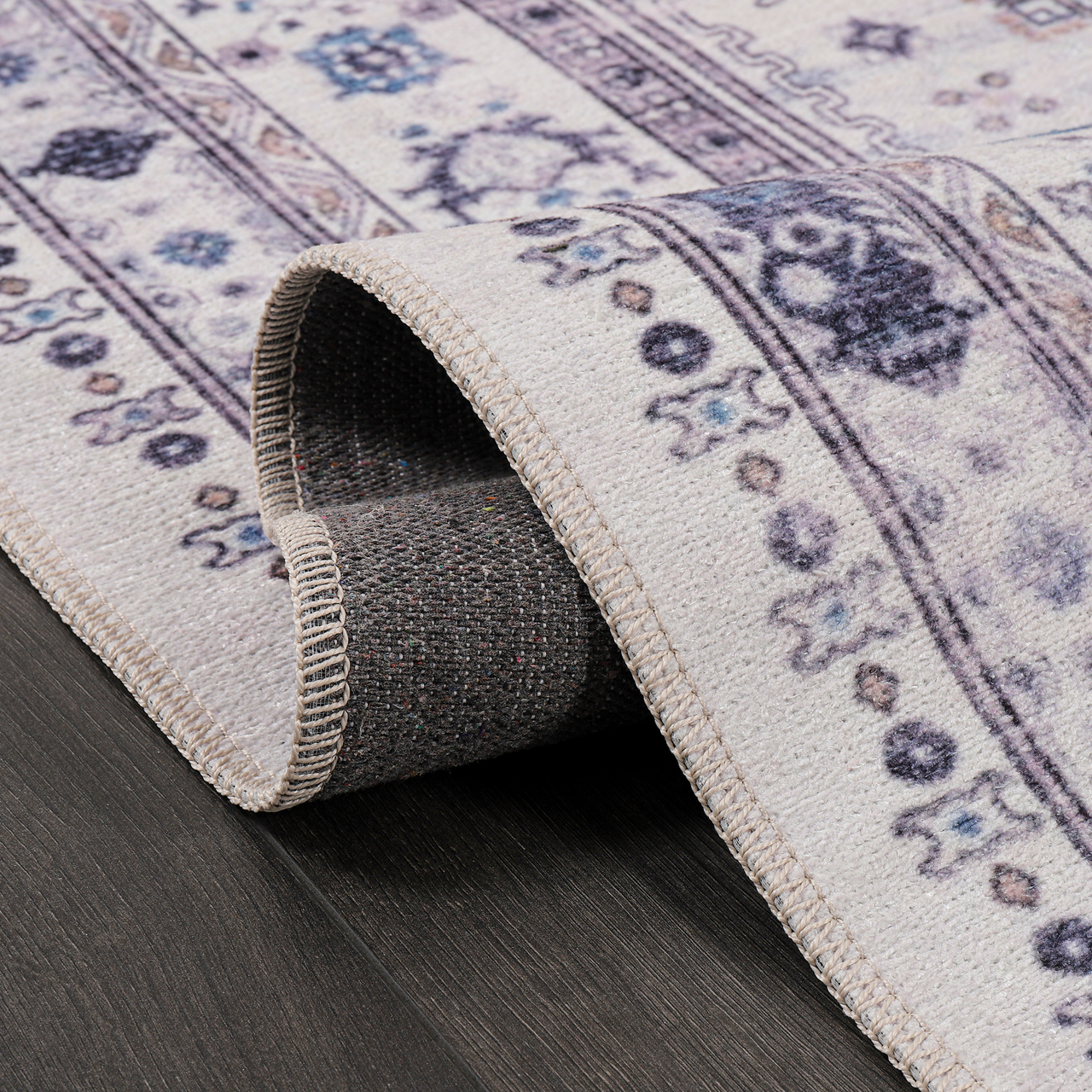 Beige floral washable rug from Netline Home, modern non-slip design, suitable for living rooms, featuring machine washable fabric.
