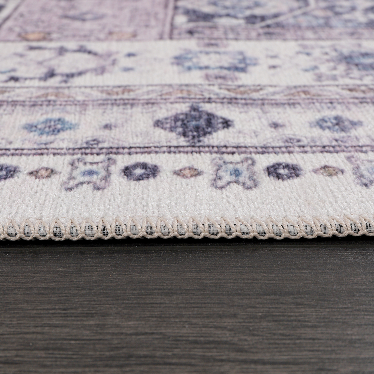 Beige floral washable rug by Netline Home, modern non-slip machine washable rug for living room decor.