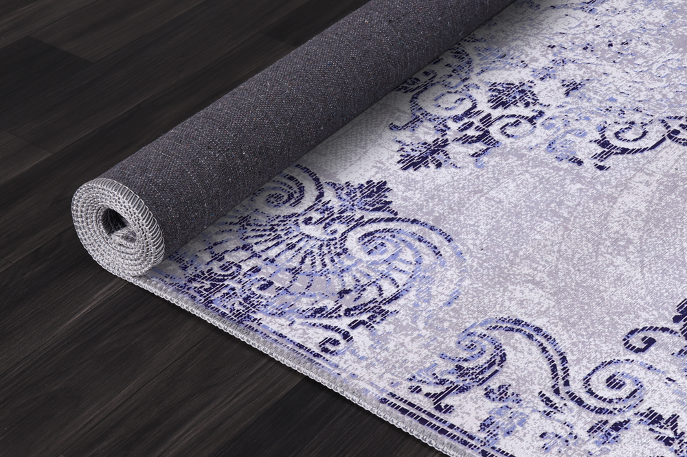 Beige floral washable rug by Netline Home with non-slip backing, ideal for living rooms and easy to clean.