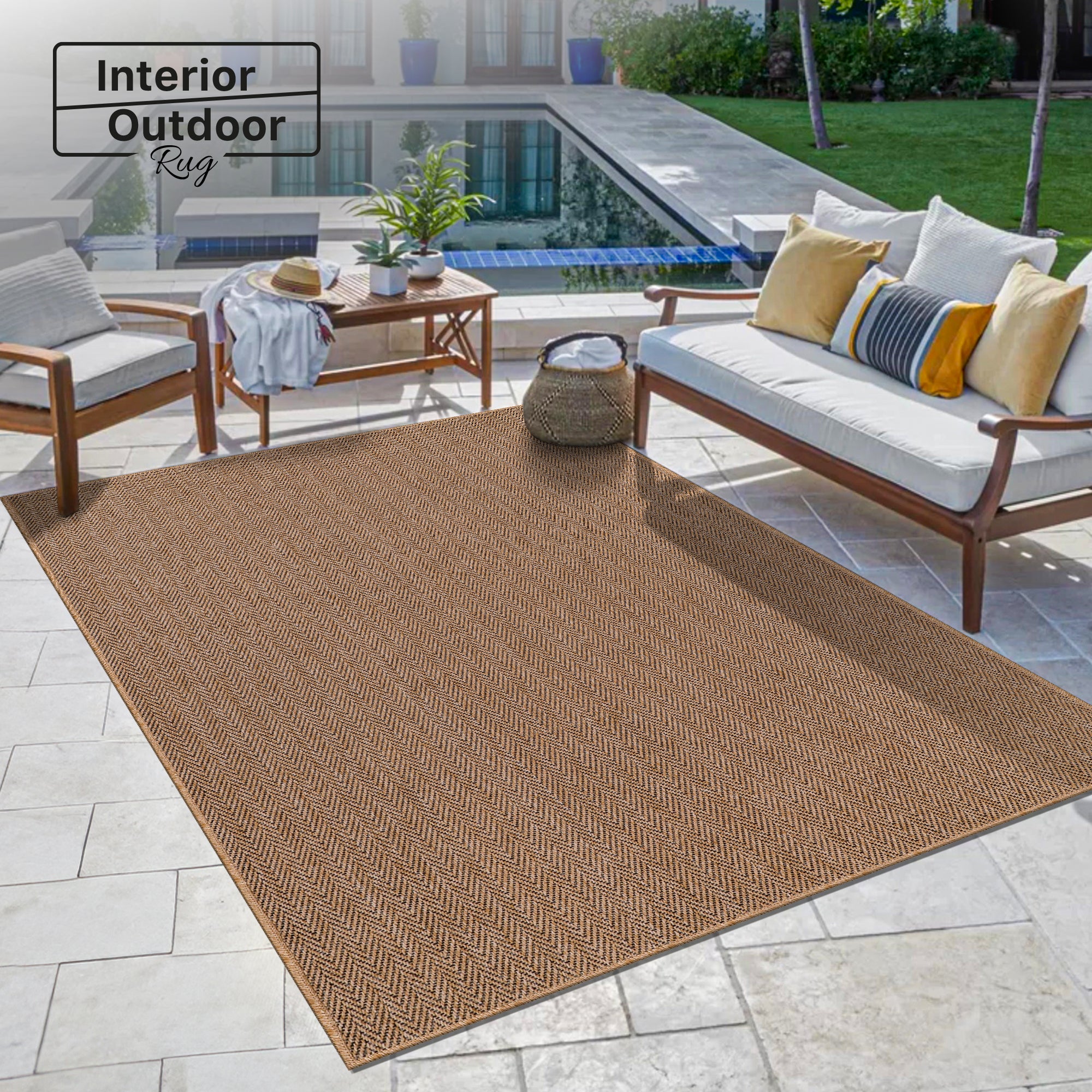 beige herringbone jute effect rug indoor outdoor non slip flatweave UK