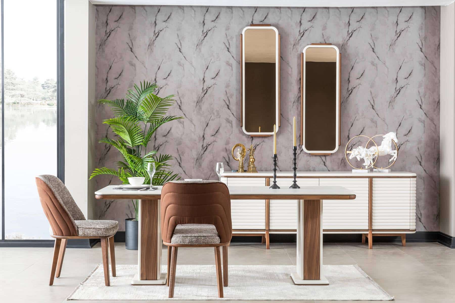 Modern Bentley dining room set by Netline Home Interior, featuring a stylish table and chairs for contemporary entertaining.
