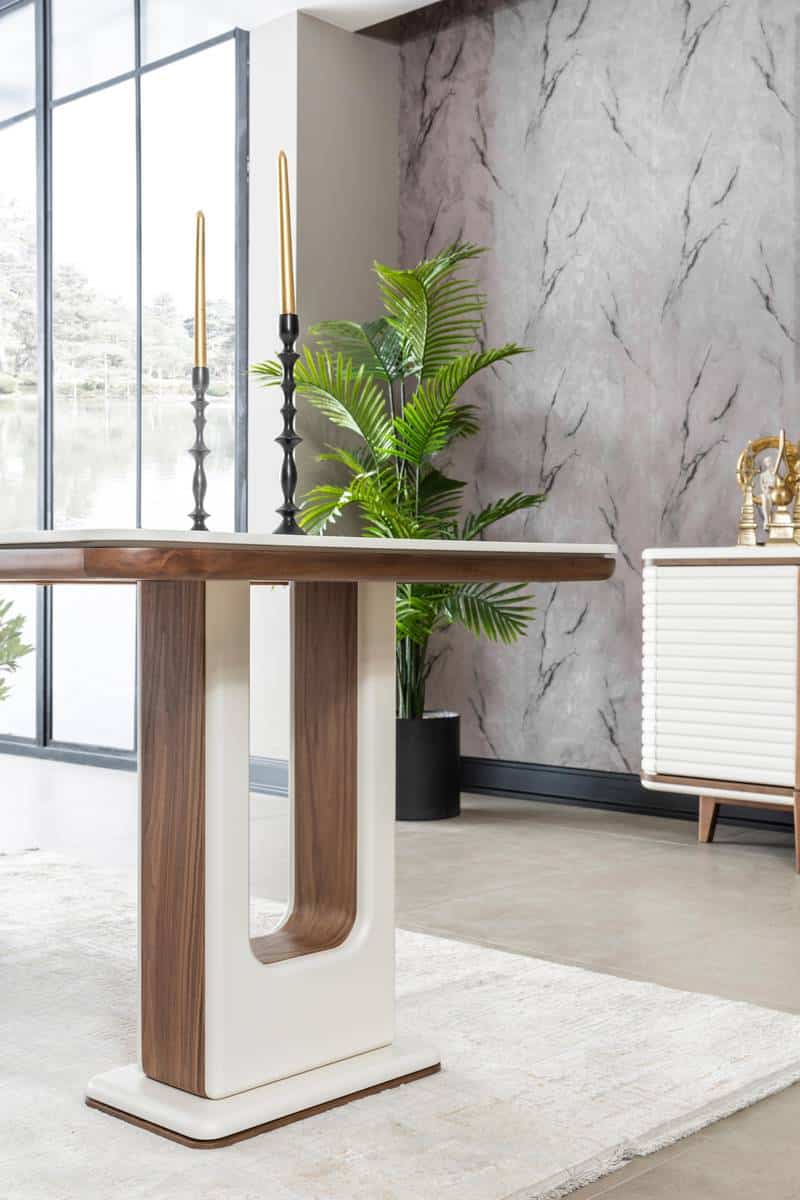 Modern Bentley dining table with six matching chairs from Netline Home Interior, perfect for stylish family dining spaces.
