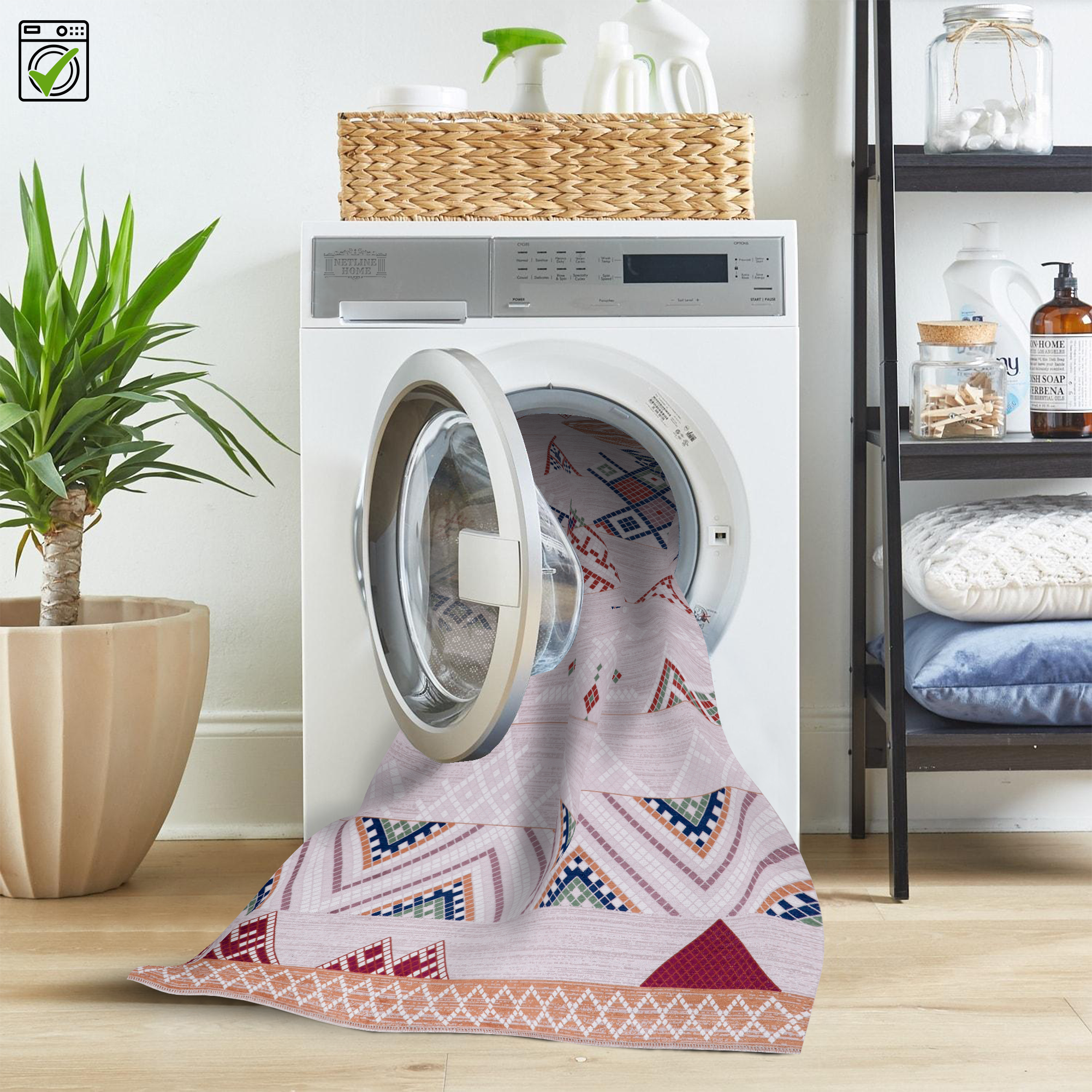 bohemian grey striped washable rug NL1002 non slip living room UK