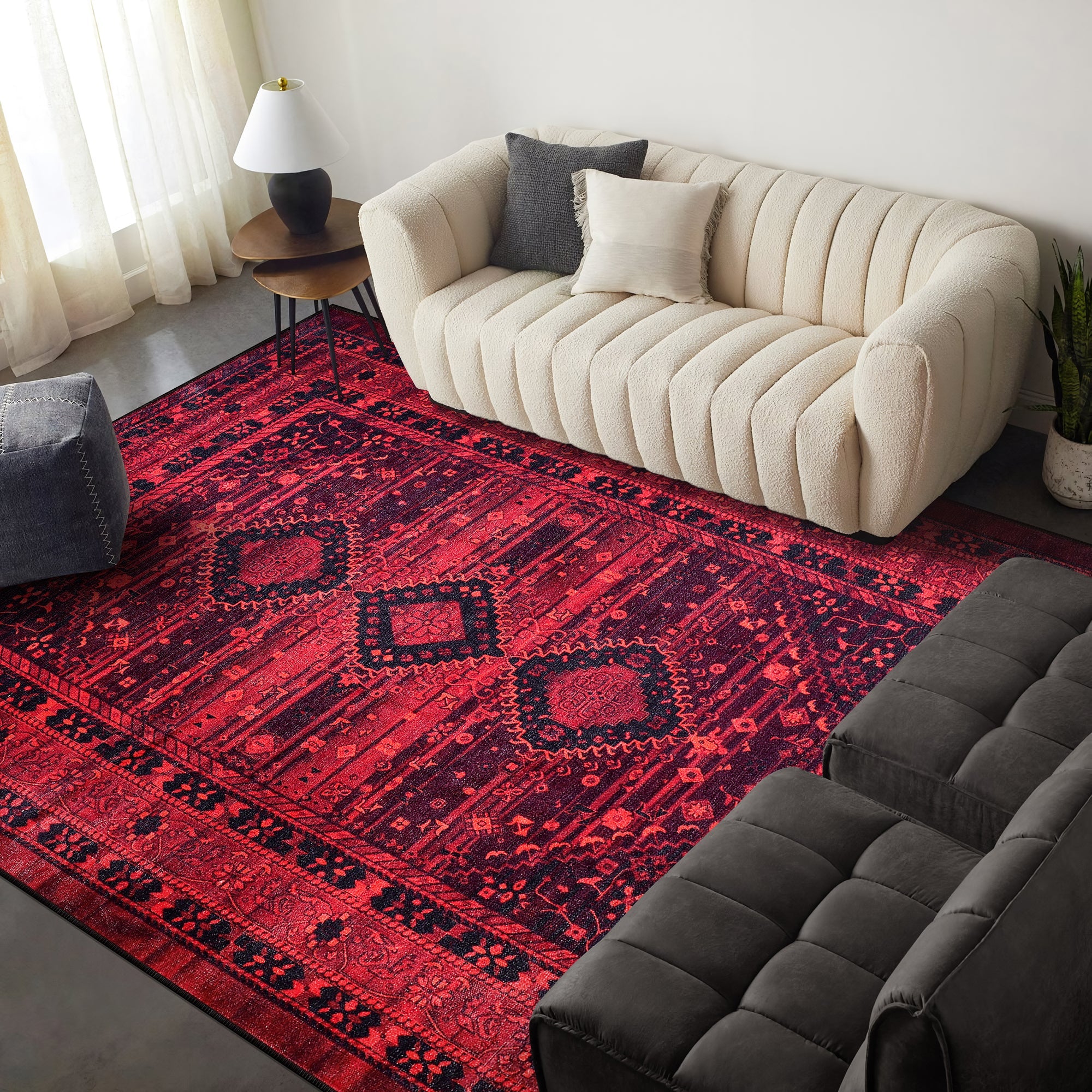 Netline Home Rugs Depot RW1009 – Machine Washable Red Tribal Medallion Rug | Oriental Geometric Carpet for Living Room, Bedroom & Office