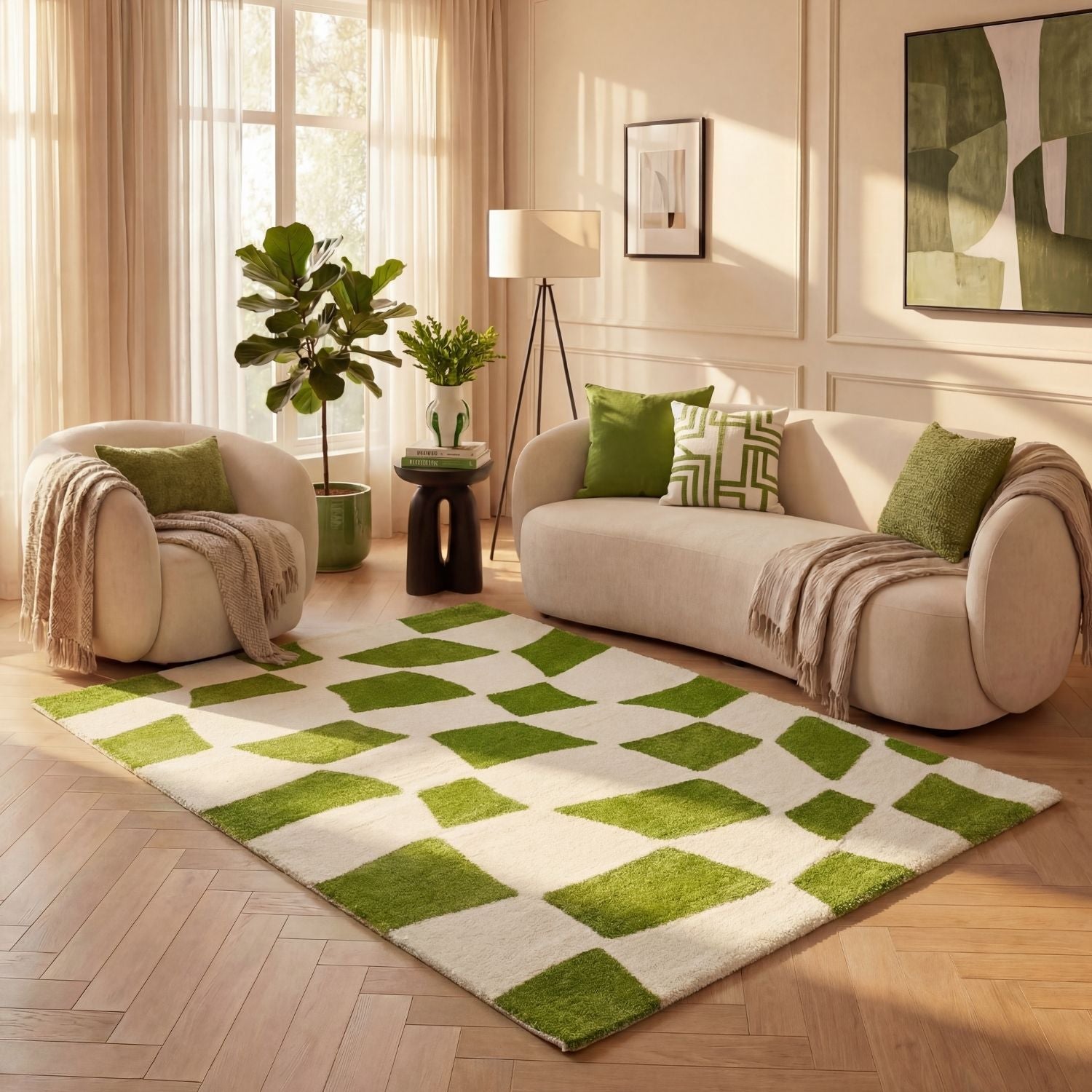 Joli Checkered Green & White Rug