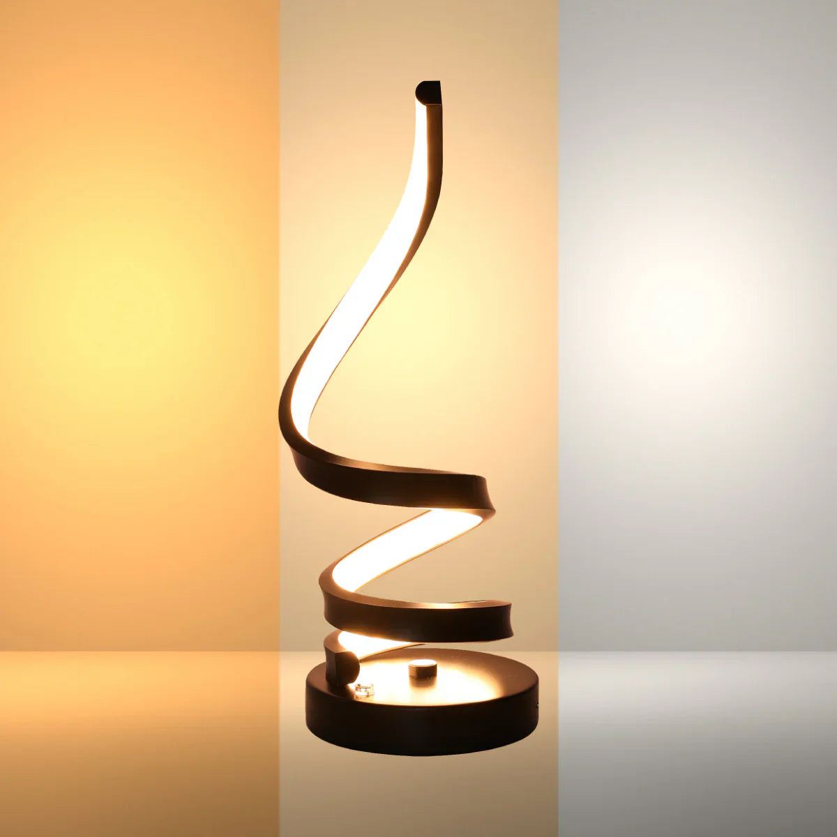 Black finish contemporary spiral LED table lamp with adjustable CCT from Netline Home Interior, showcasing its modern design.