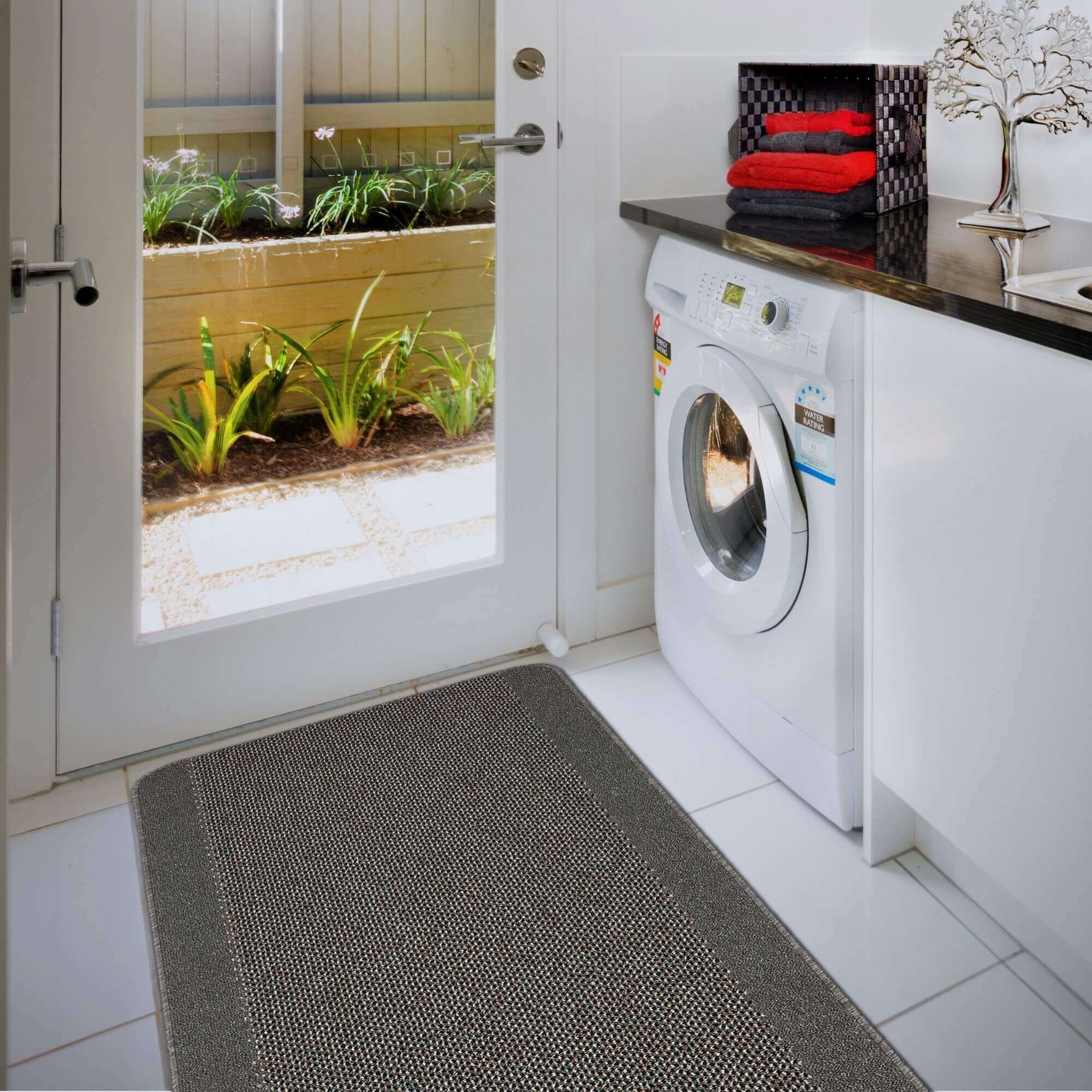 Washable Bordered Dark Grey Rug | 110D