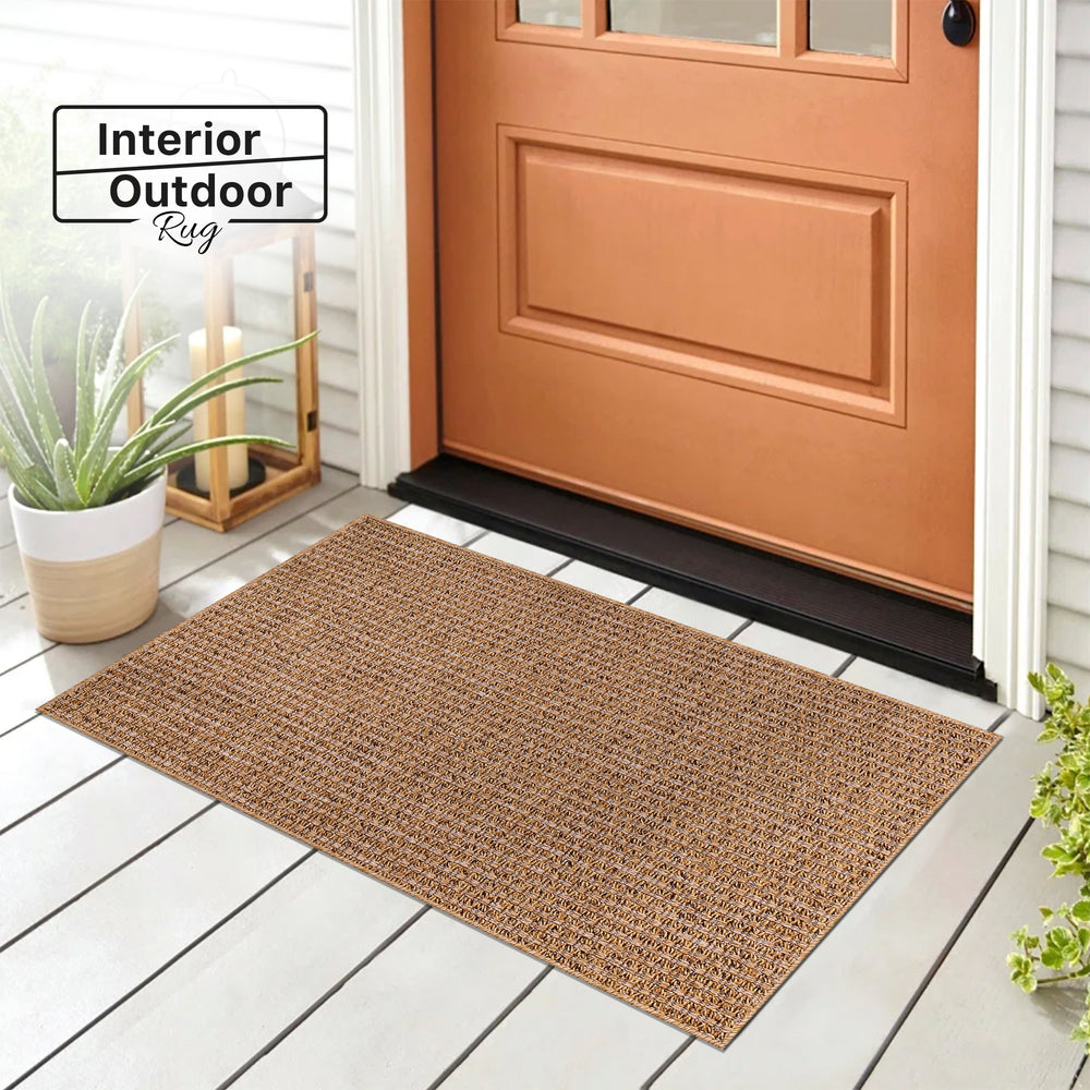 Netline Home basket weave jute-effect washable rug with woven texture, weatherproof, non-slip backing for indoor and outdoor use.