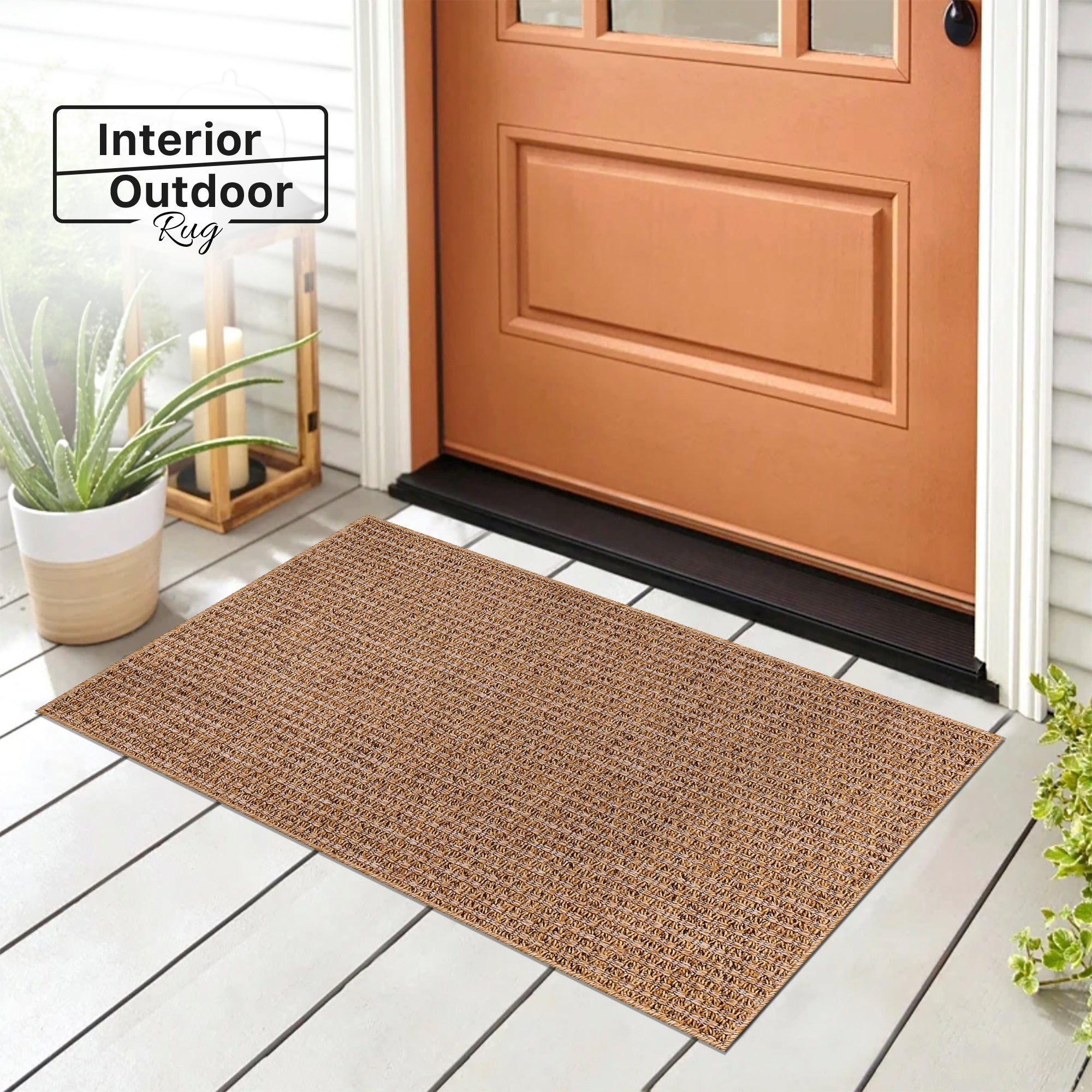 Netline Home Basket Weave Jute-Effect Rug – Outdoor & Indoor Durable Carpet, Non-Slip Backing, Weatherproof, Washable Woven Texture
