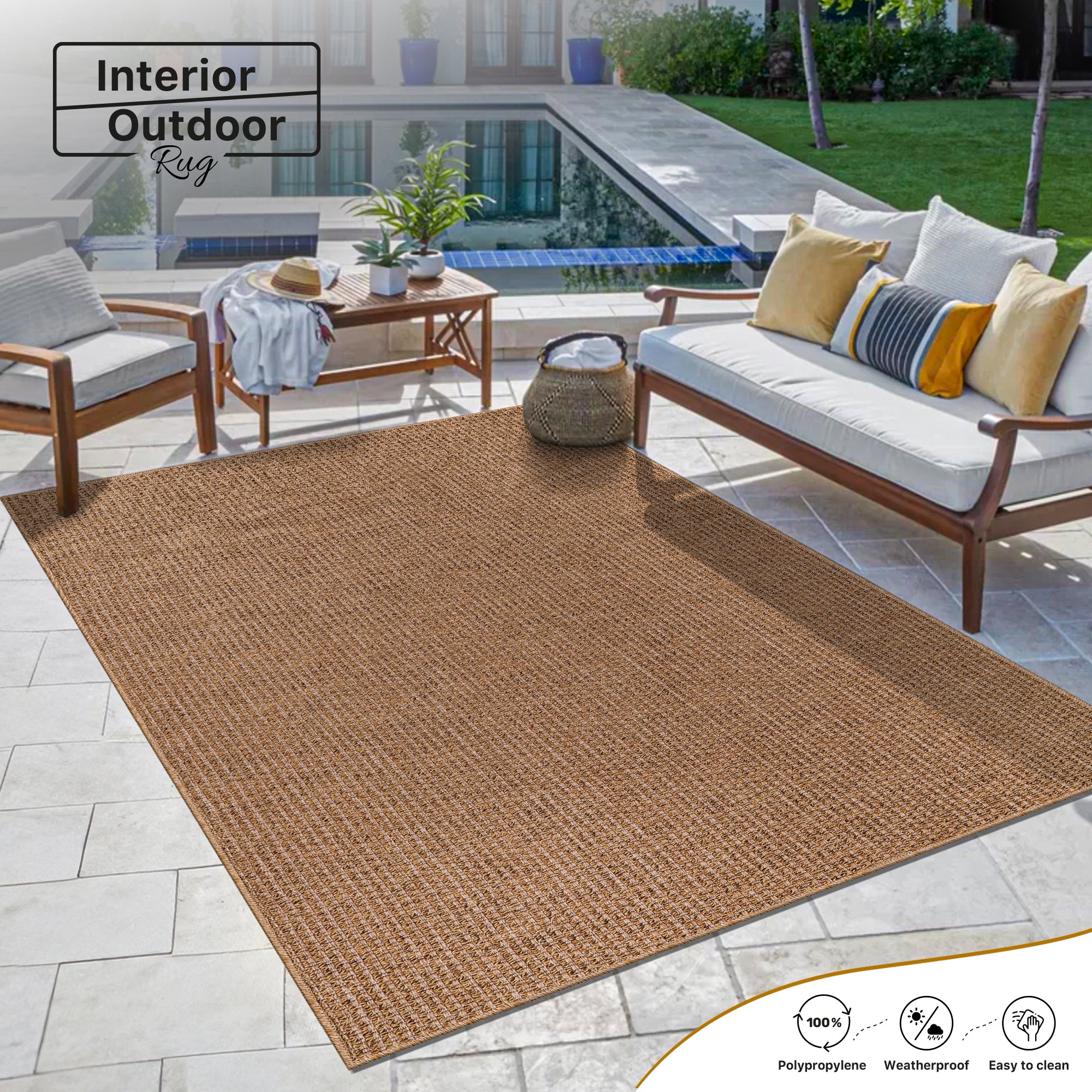 Netline Home Basket Weave Jute-Effect Rug – Outdoor & Indoor Durable Carpet, Non-Slip Backing, Weatherproof, Washable Woven Texture