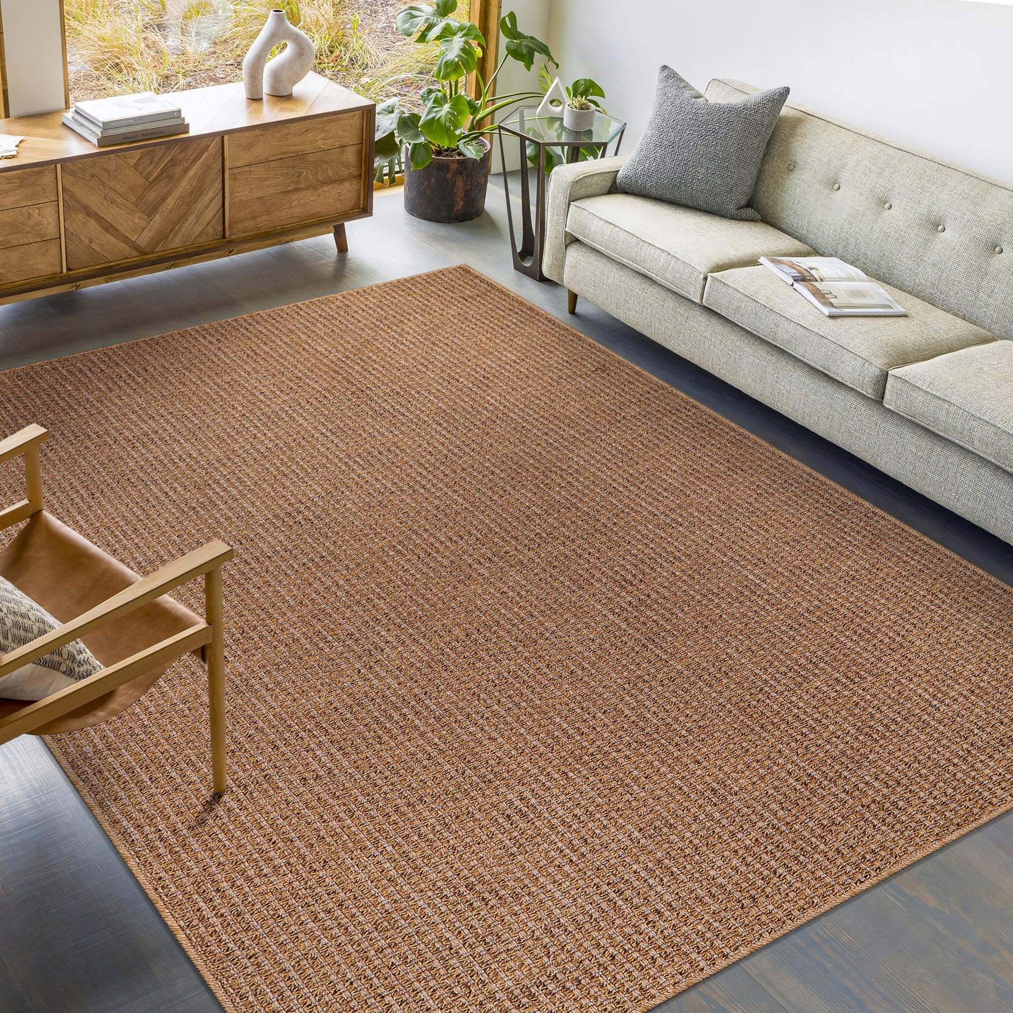 Netline Home Basket Weave Jute-Effect Rug – Outdoor & Indoor Durable Carpet, Non-Slip Backing, Weatherproof, Washable Woven Texture